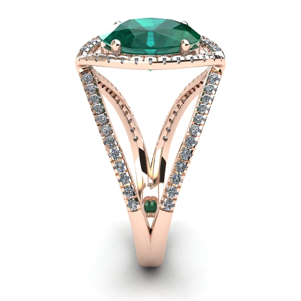 1 1/2 Carat Oval Shape Emerald And Halo Diamond Ring In 14 Karat Rose Gold