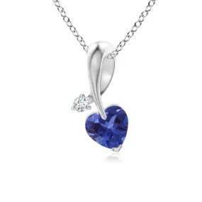 1 CT. Heart-Shaped Sapphire Ribbon Pendant with Diamond