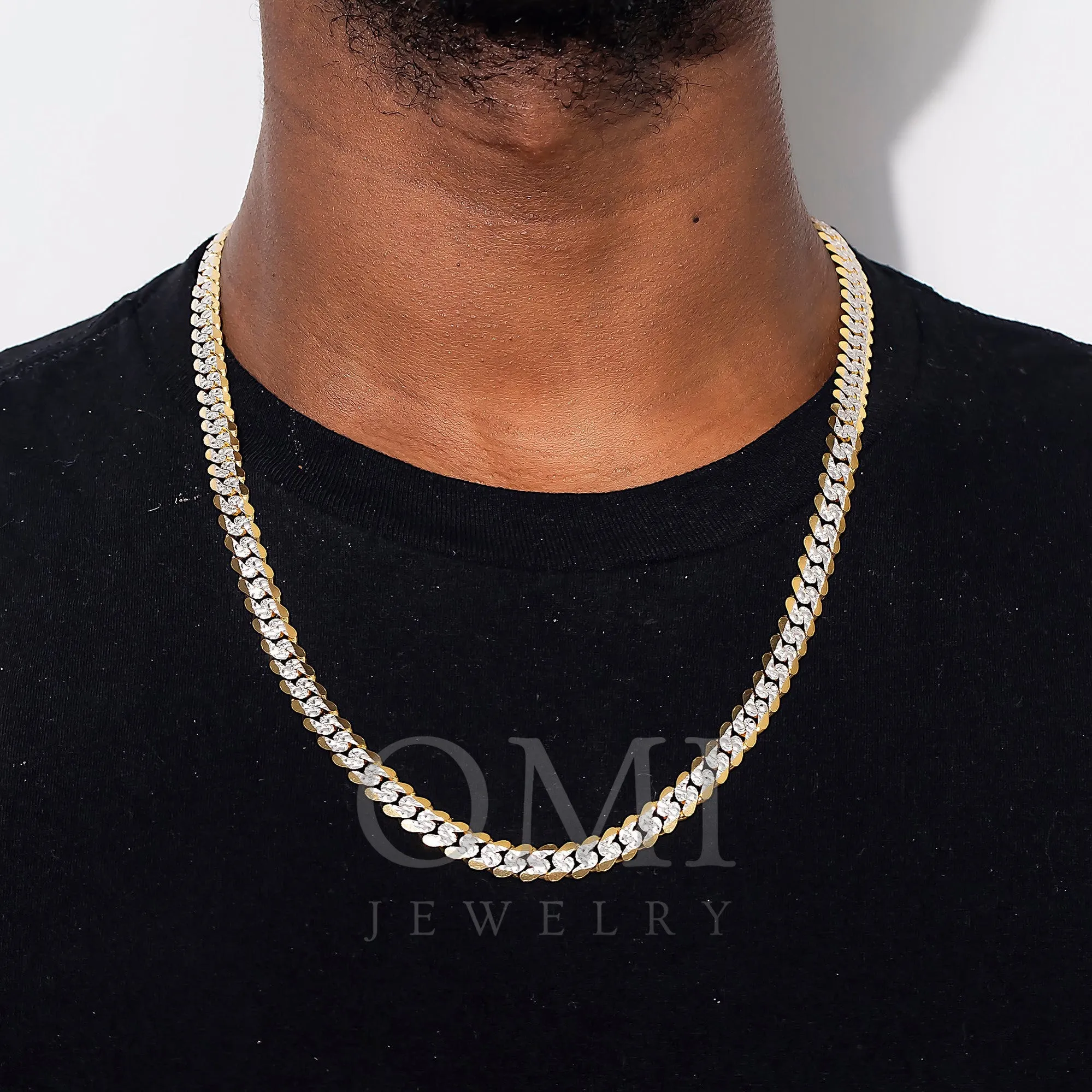 14K GOLD FLAT DIAMOND CUT 10MM OPEN CUBAN LINK CHAIN