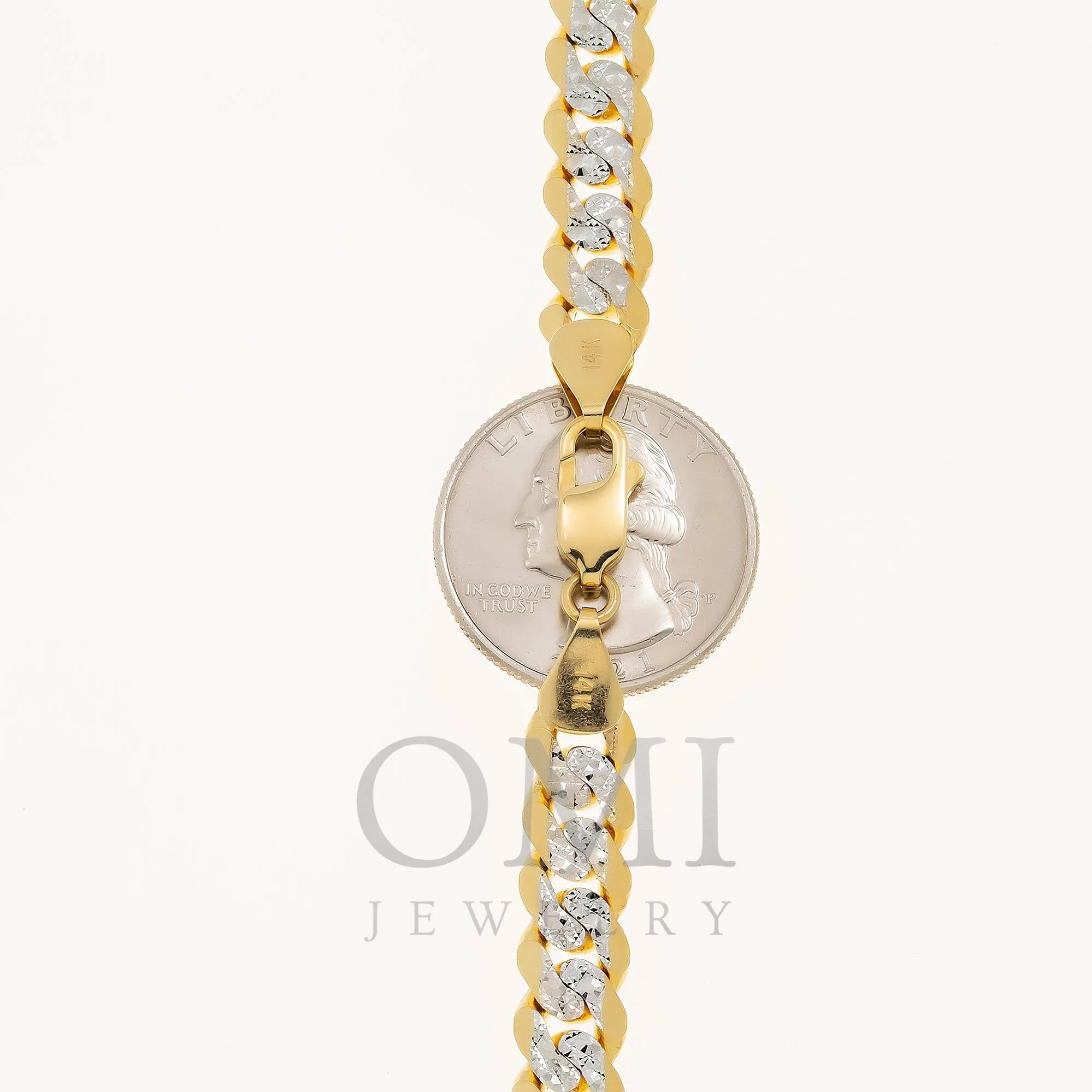 14K GOLD FLAT DIAMOND CUT 10MM OPEN CUBAN LINK CHAIN