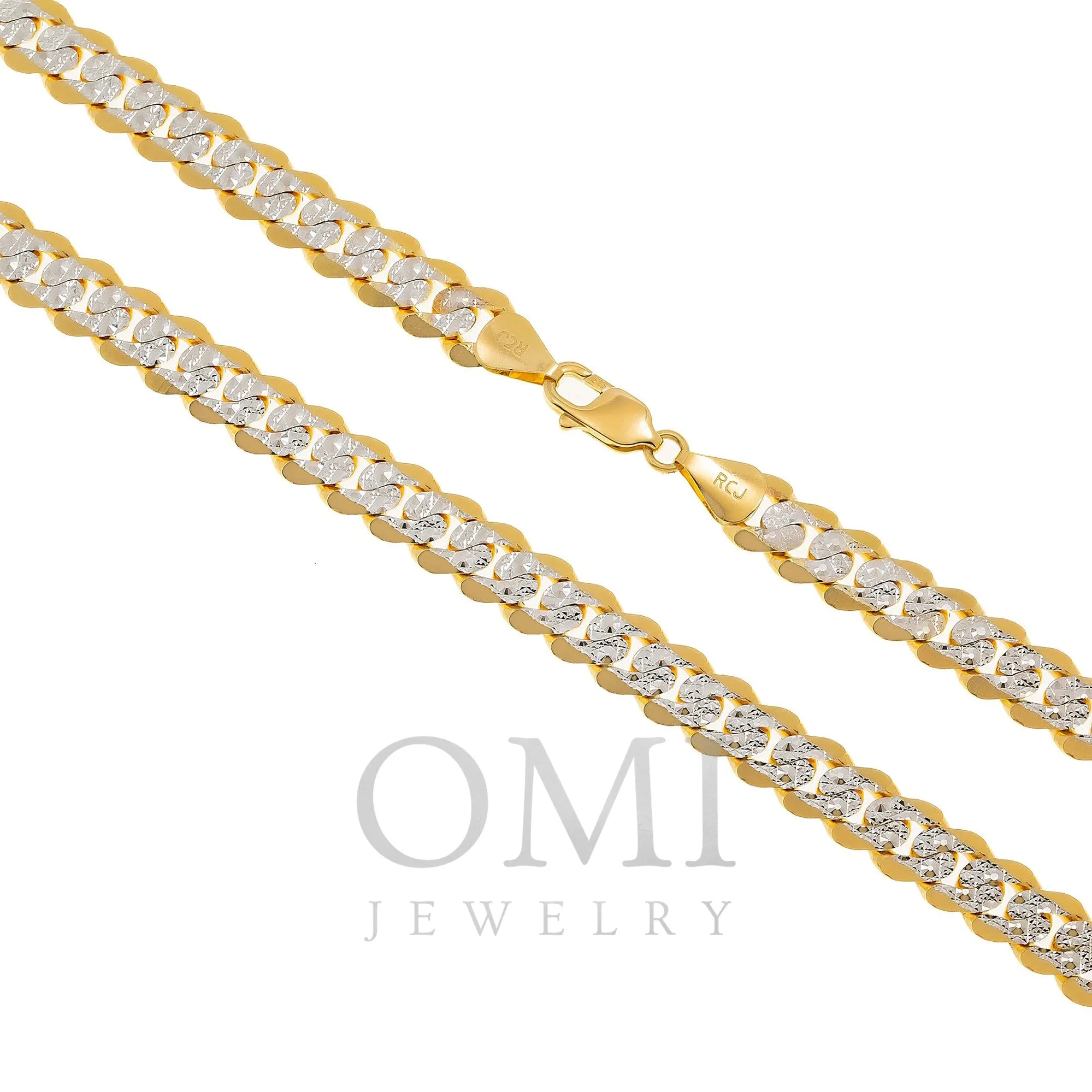 14K GOLD FLAT DIAMOND CUT 10MM OPEN CUBAN LINK CHAIN