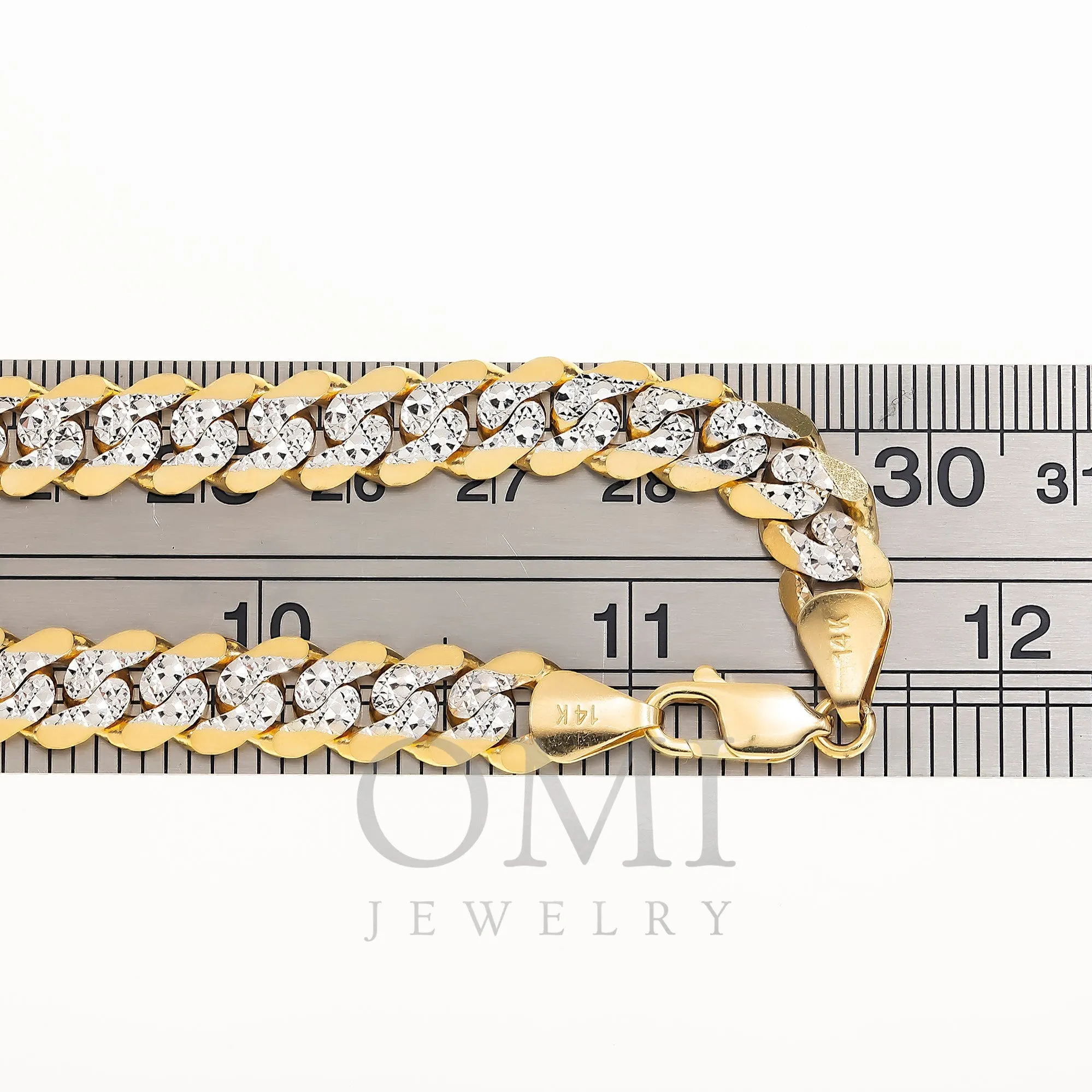 14K GOLD FLAT DIAMOND CUT 10MM OPEN CUBAN LINK CHAIN