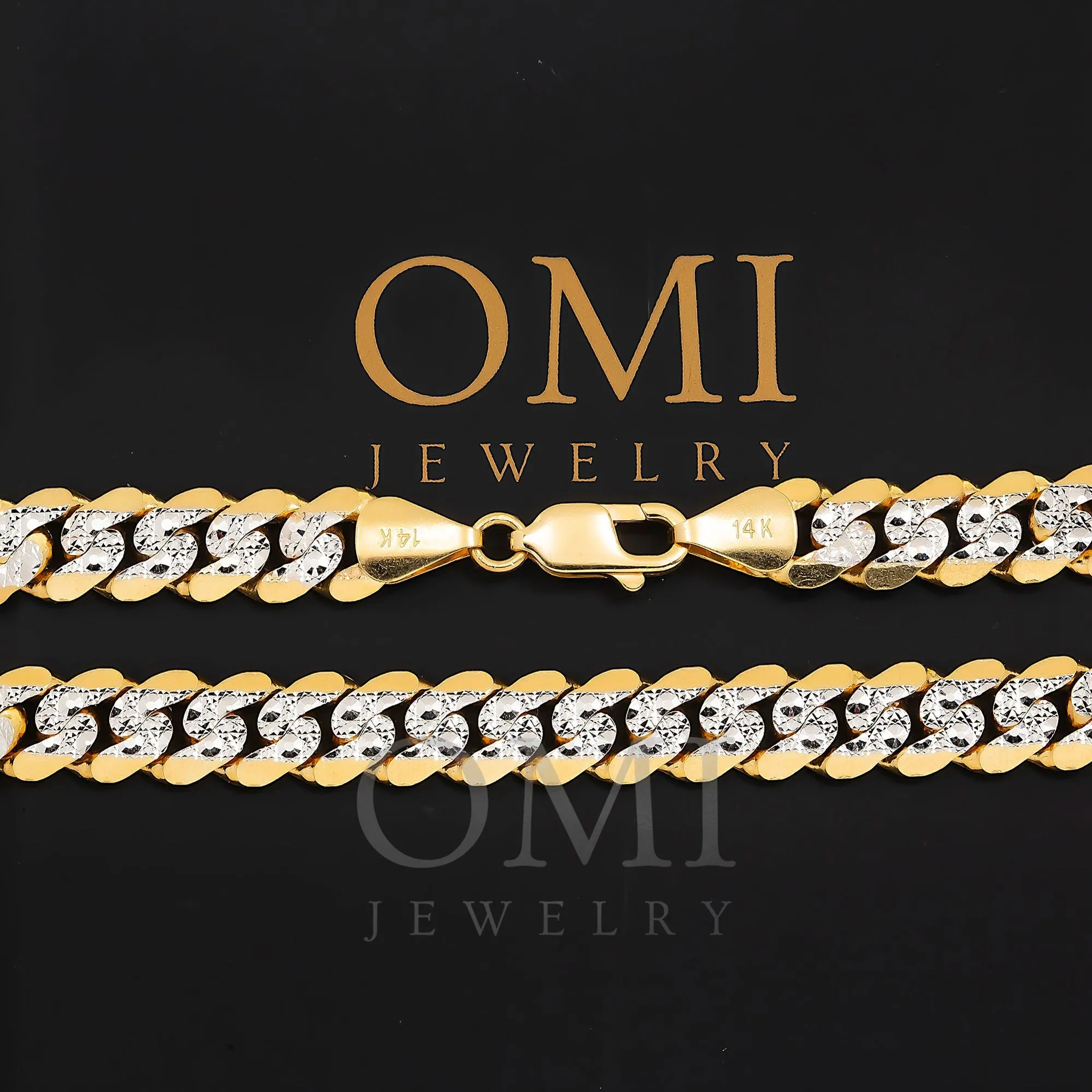 14K GOLD FLAT DIAMOND CUT 10MM OPEN CUBAN LINK CHAIN