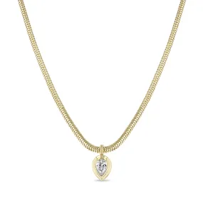 14k Pear Diamond Bezel Pendant Snake Chain Necklace