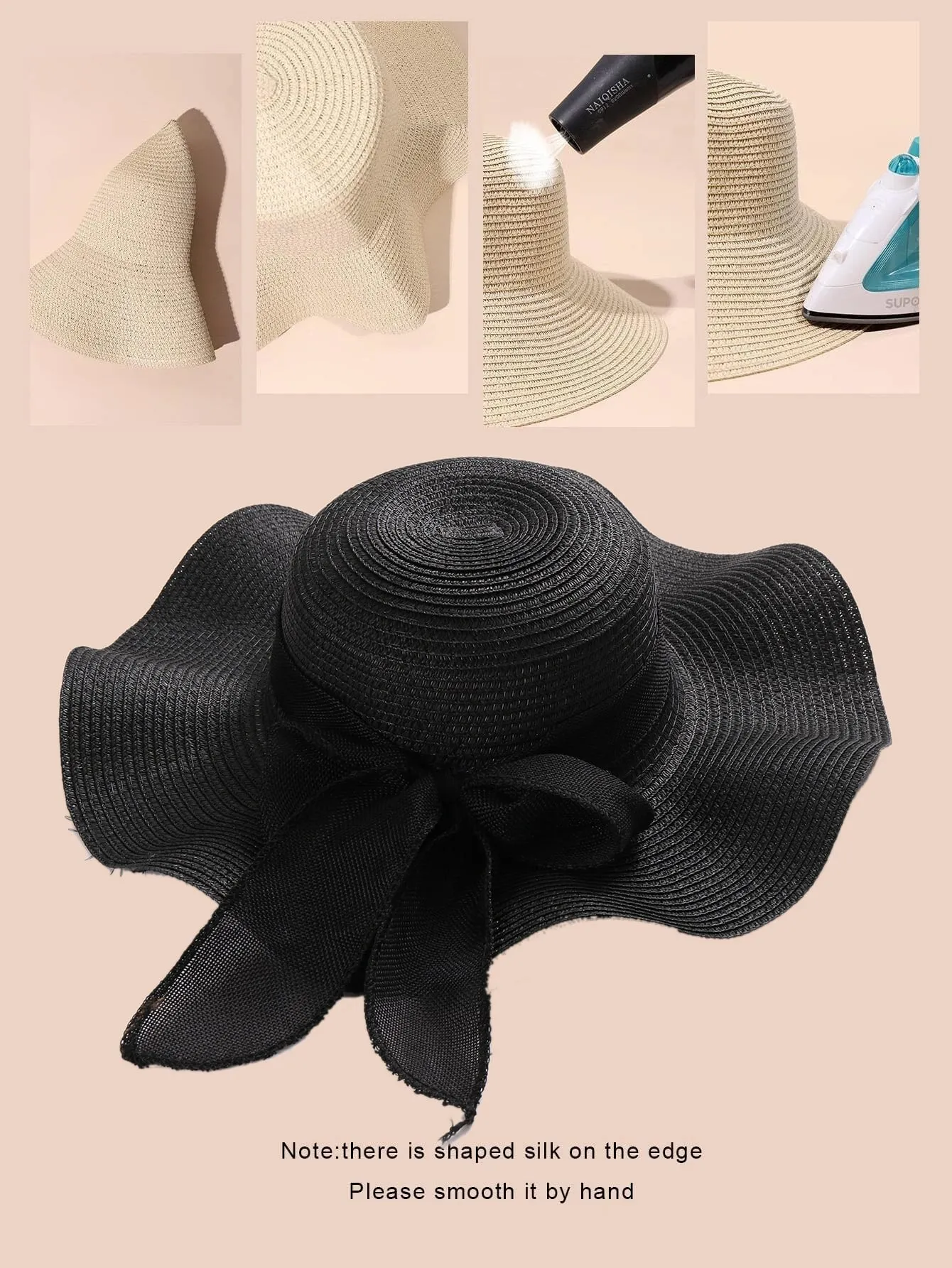 1pc Women Bow Decor Boho Straw Hat For Beach