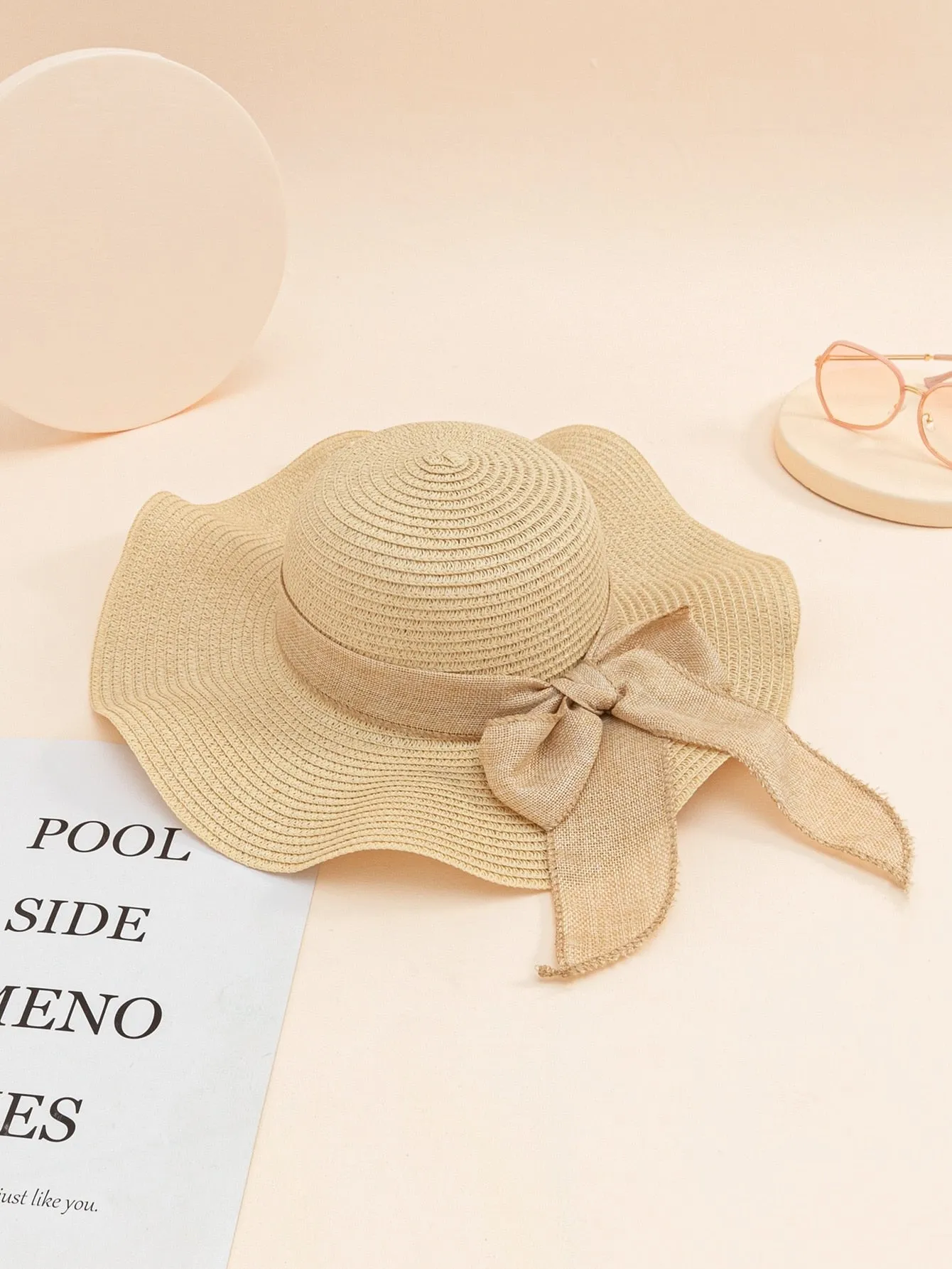 1pc Women Bow Decor Boho Straw Hat For Beach