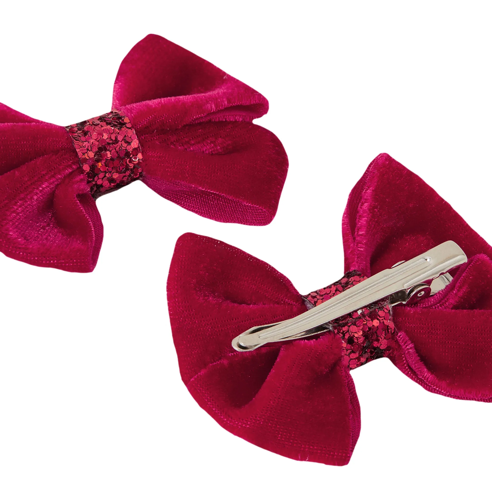 Accessorize London Girl's Velvet Bow Clips Set Of Two Red