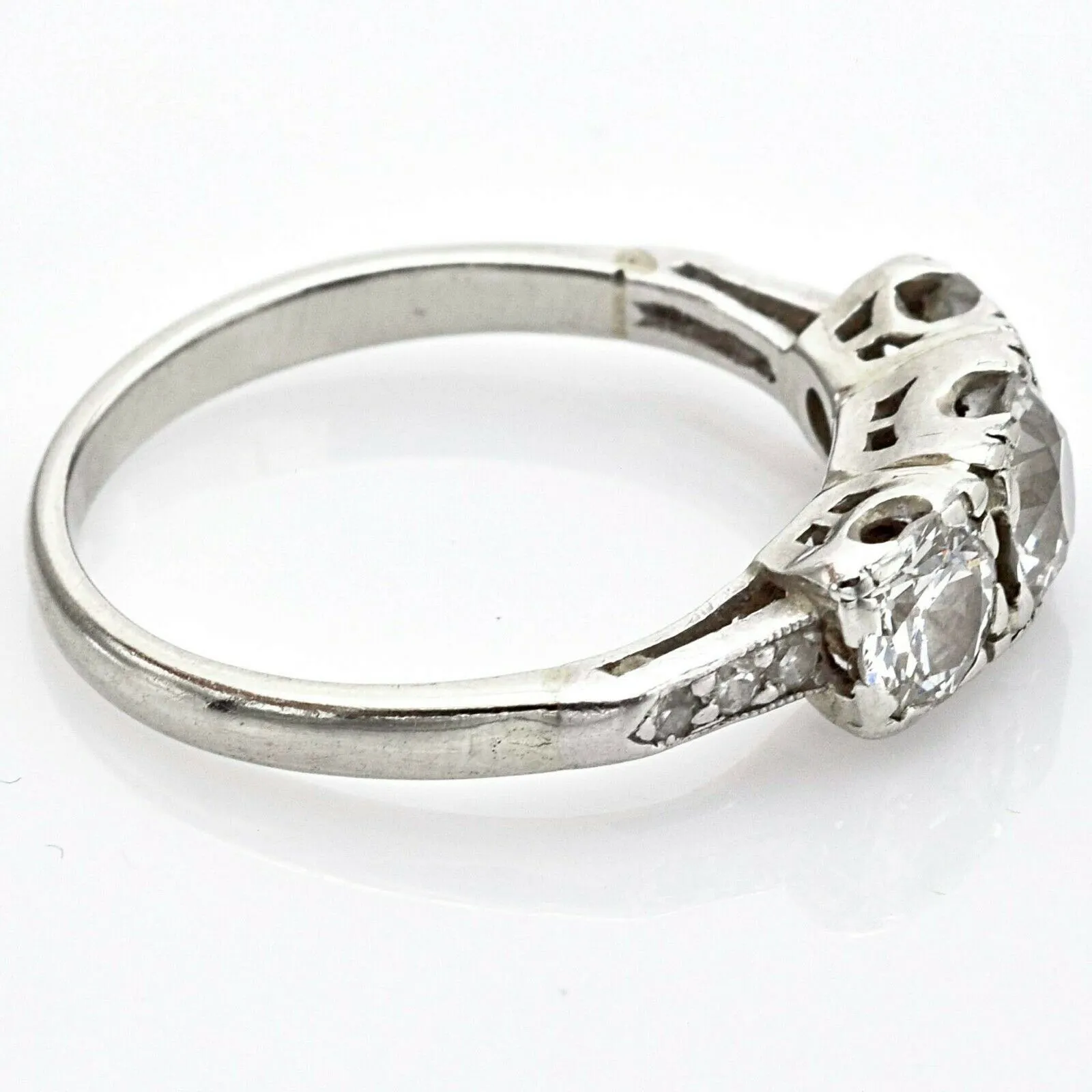 Antique 14K White Gold 1.60 TCW Old Euro Diamond Band Ring