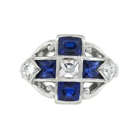 Antique Swiss Cut Sapphire and Diamond Ring