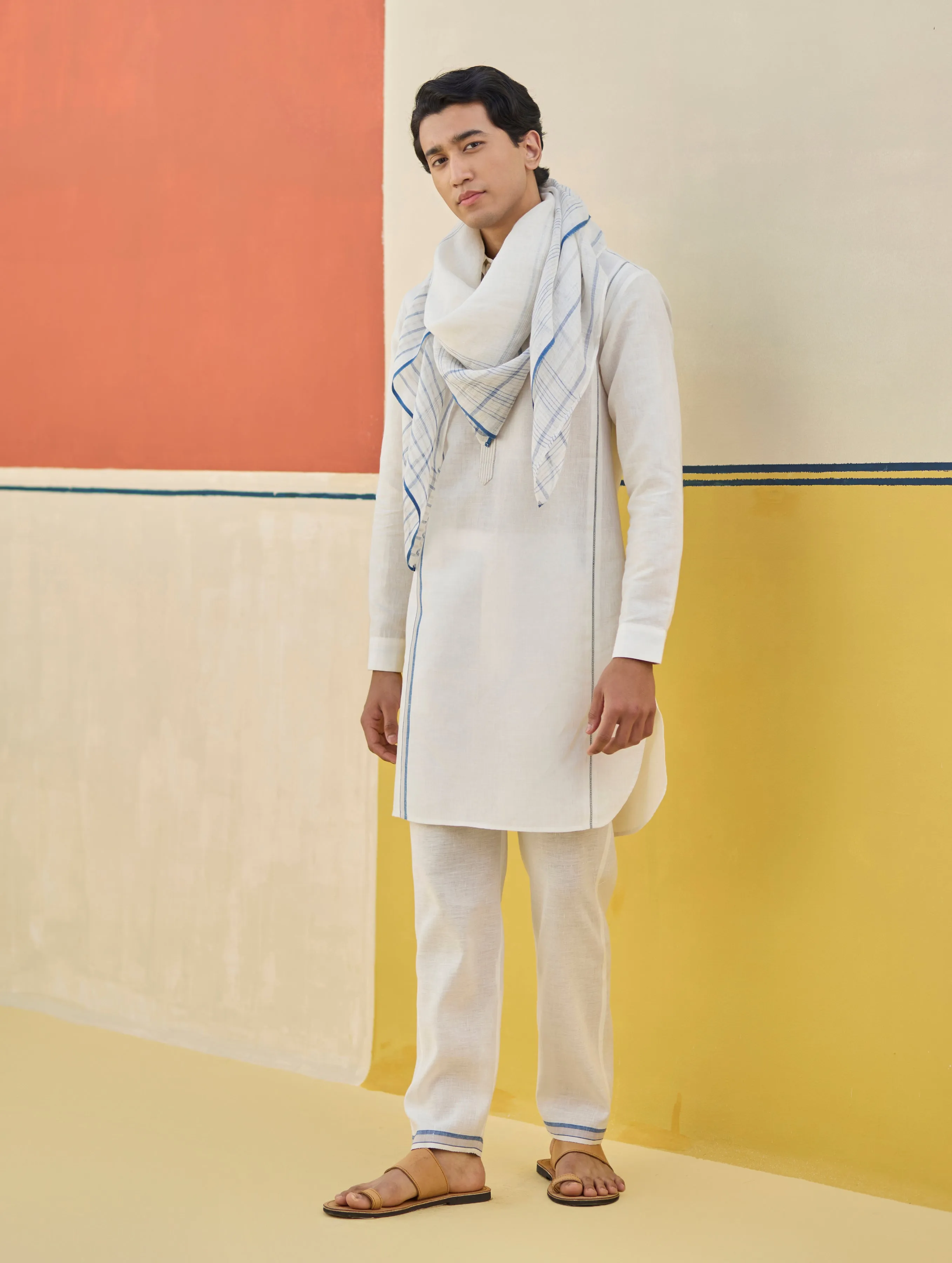 Arin Border Linen Kurta - Ivory