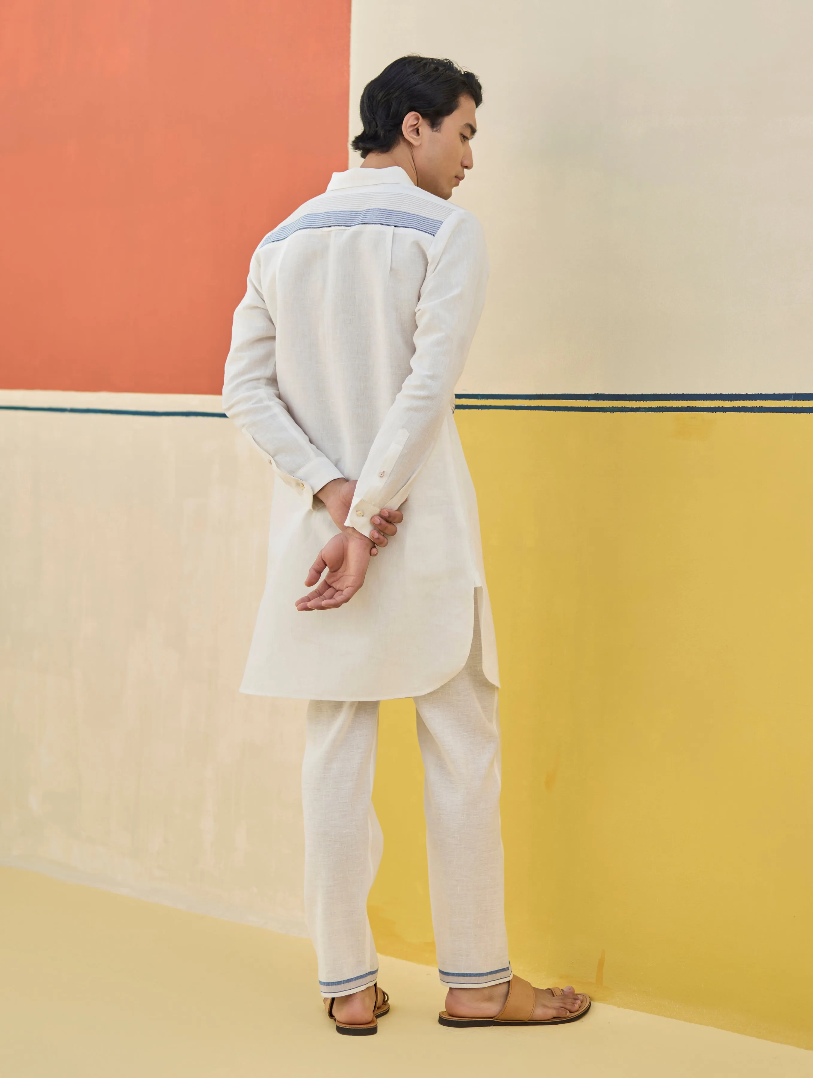 Arin Border Linen Kurta - Ivory