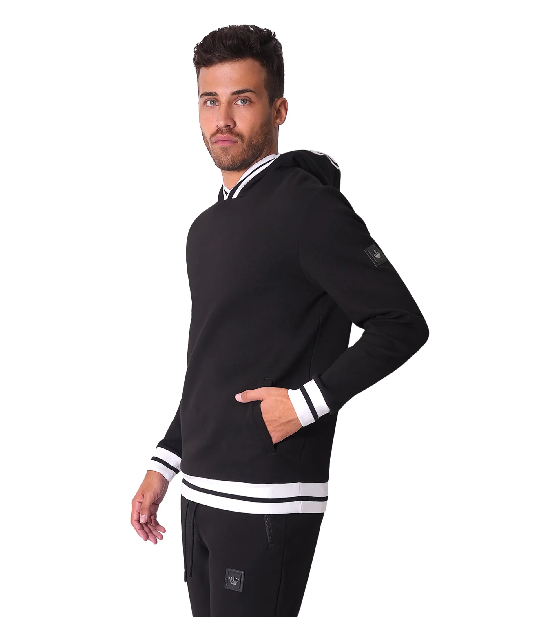 Bertigo Athletic Wear | Kiwi Rib Stripes Black Hoodie