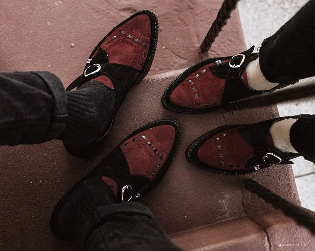 Black & Burgundy Suede Pointed Buckle Creeper