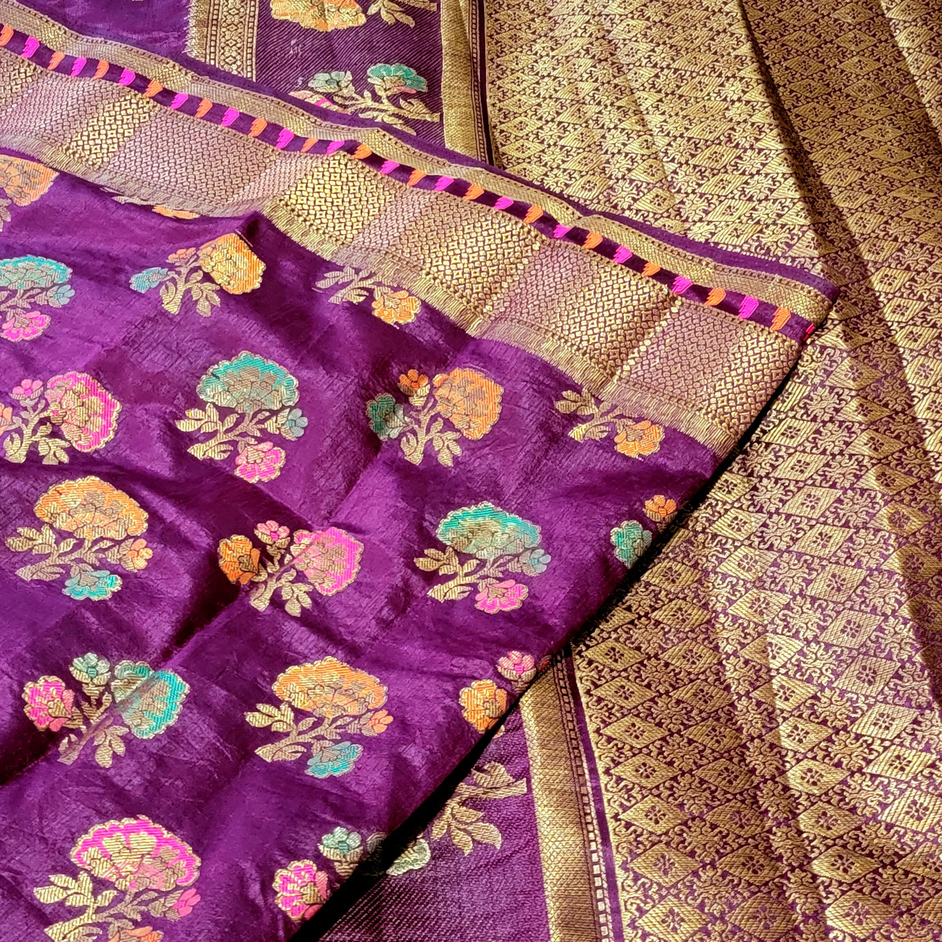 Burgandy/Wine color South Tusser Silk Saree with stitched Blouse