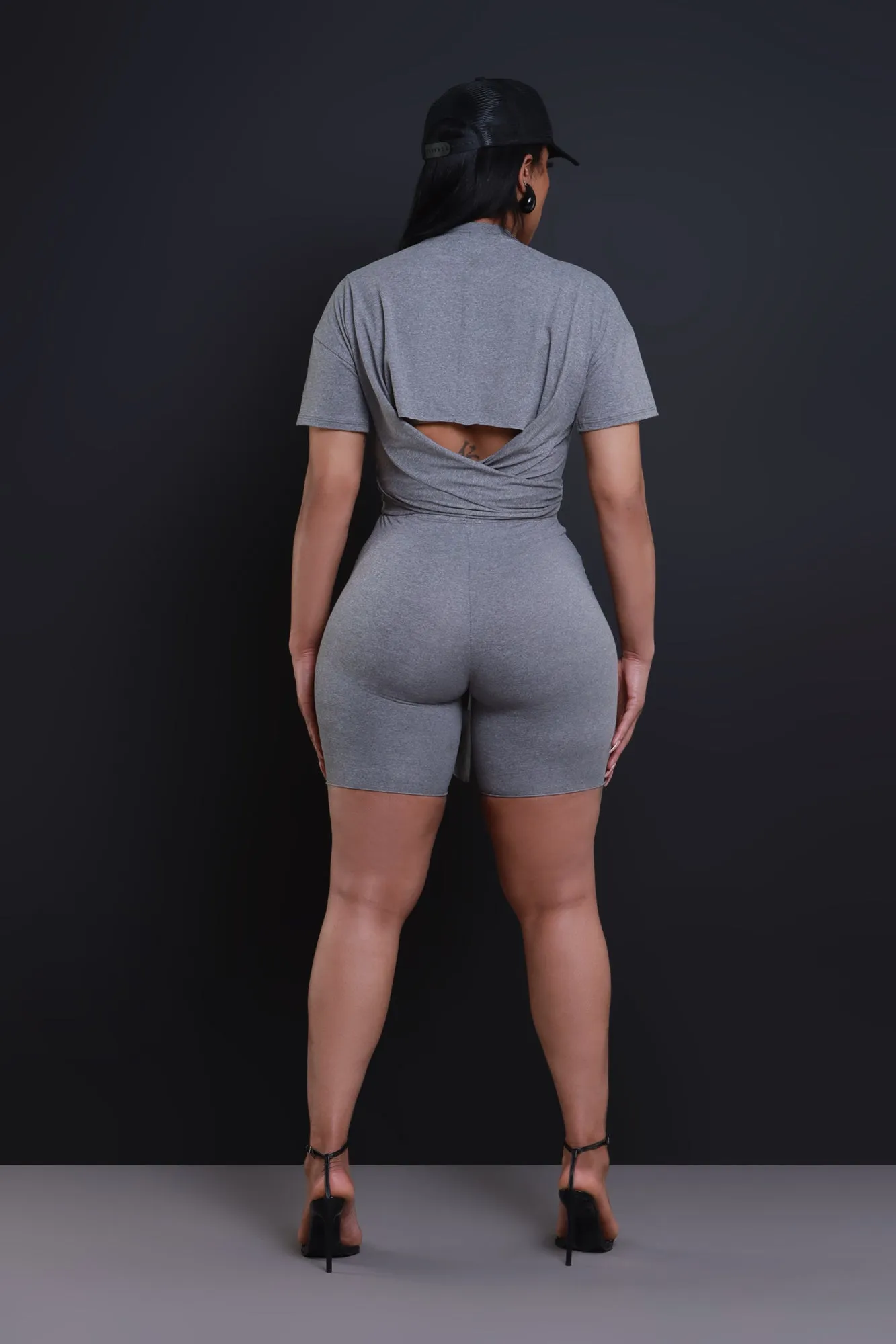 Bye Bye Cropped Long Cut Shorts Set - Grey