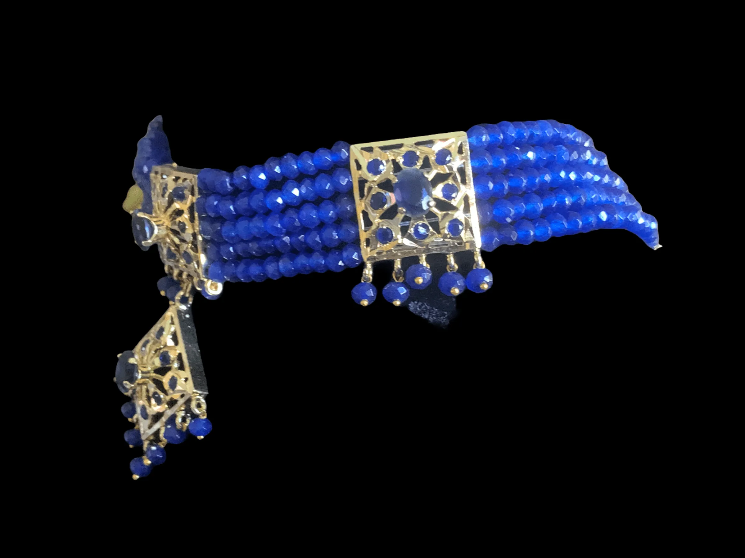 C125 Anushay choker set in blue beads   ( READY TO SHIP  )