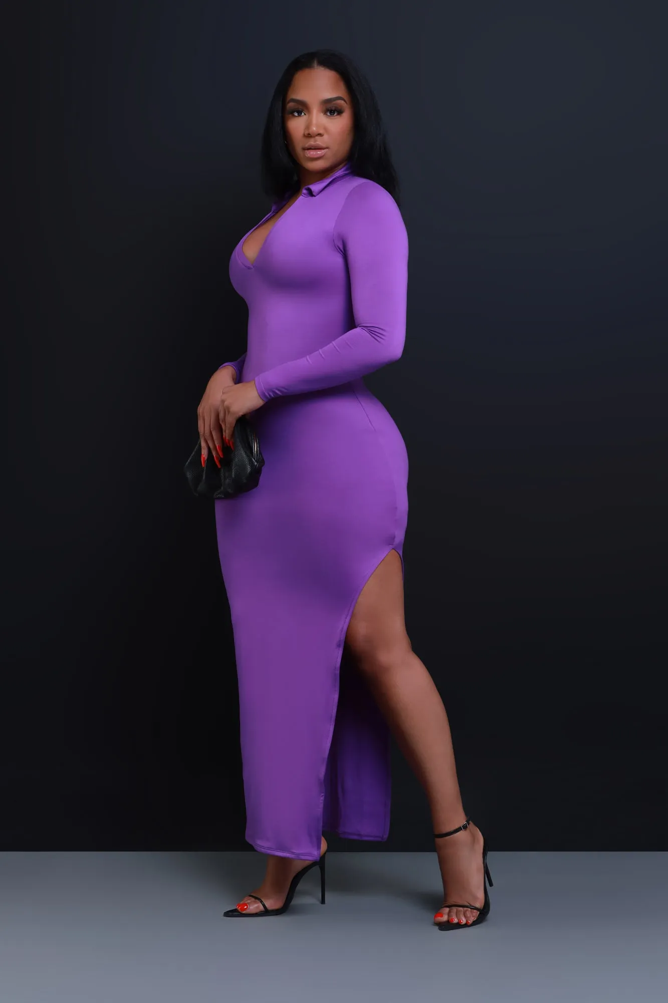 Case Closed Long Sleeve Maxi Dress - Purple