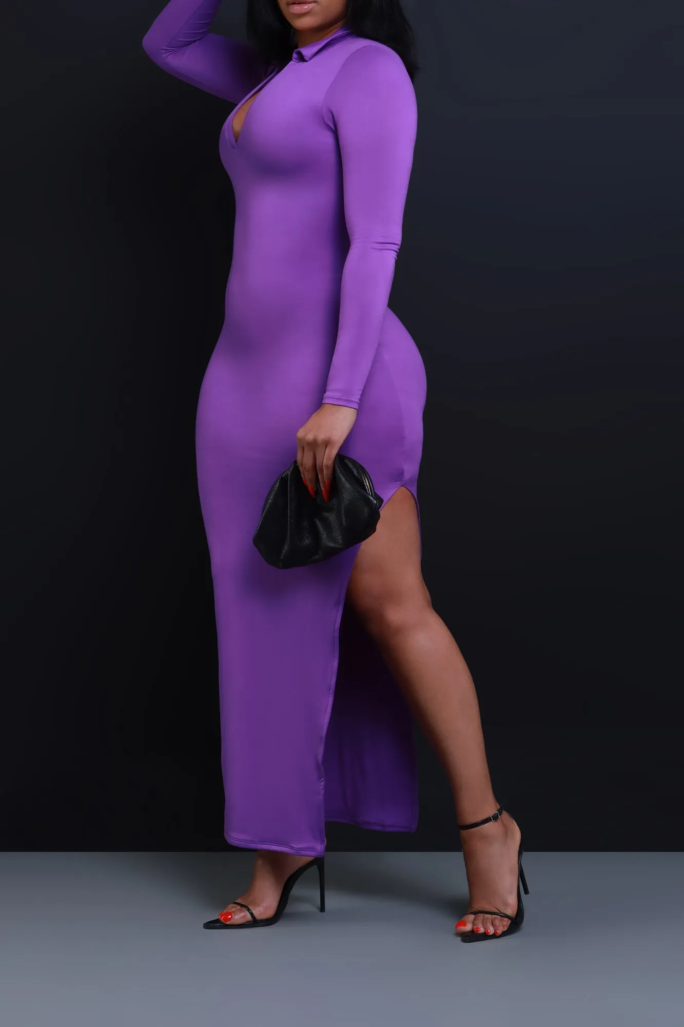 Case Closed Long Sleeve Maxi Dress - Purple