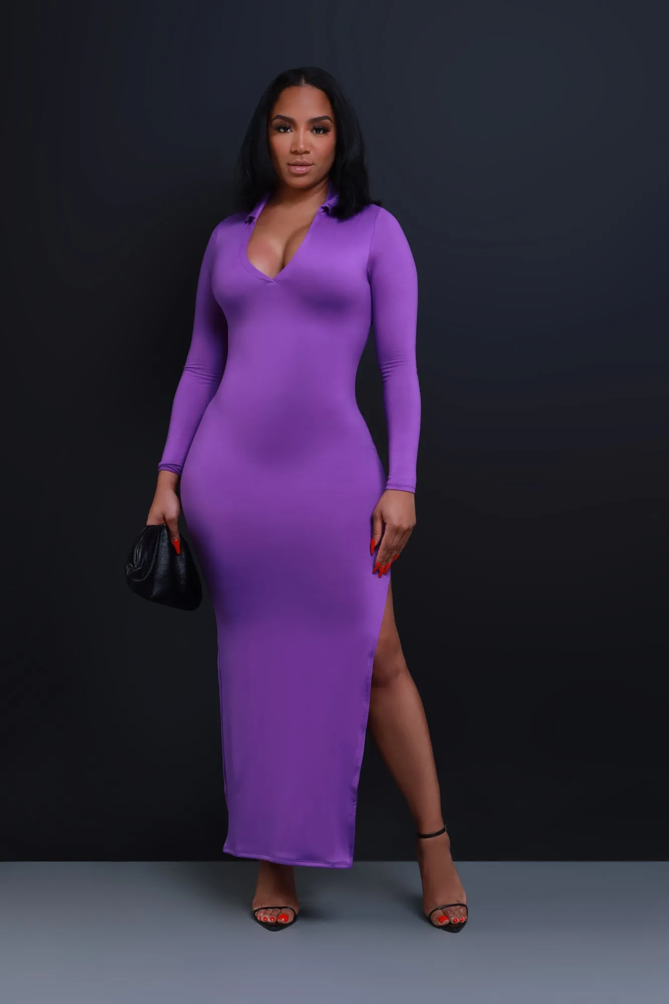 Case Closed Long Sleeve Maxi Dress - Purple