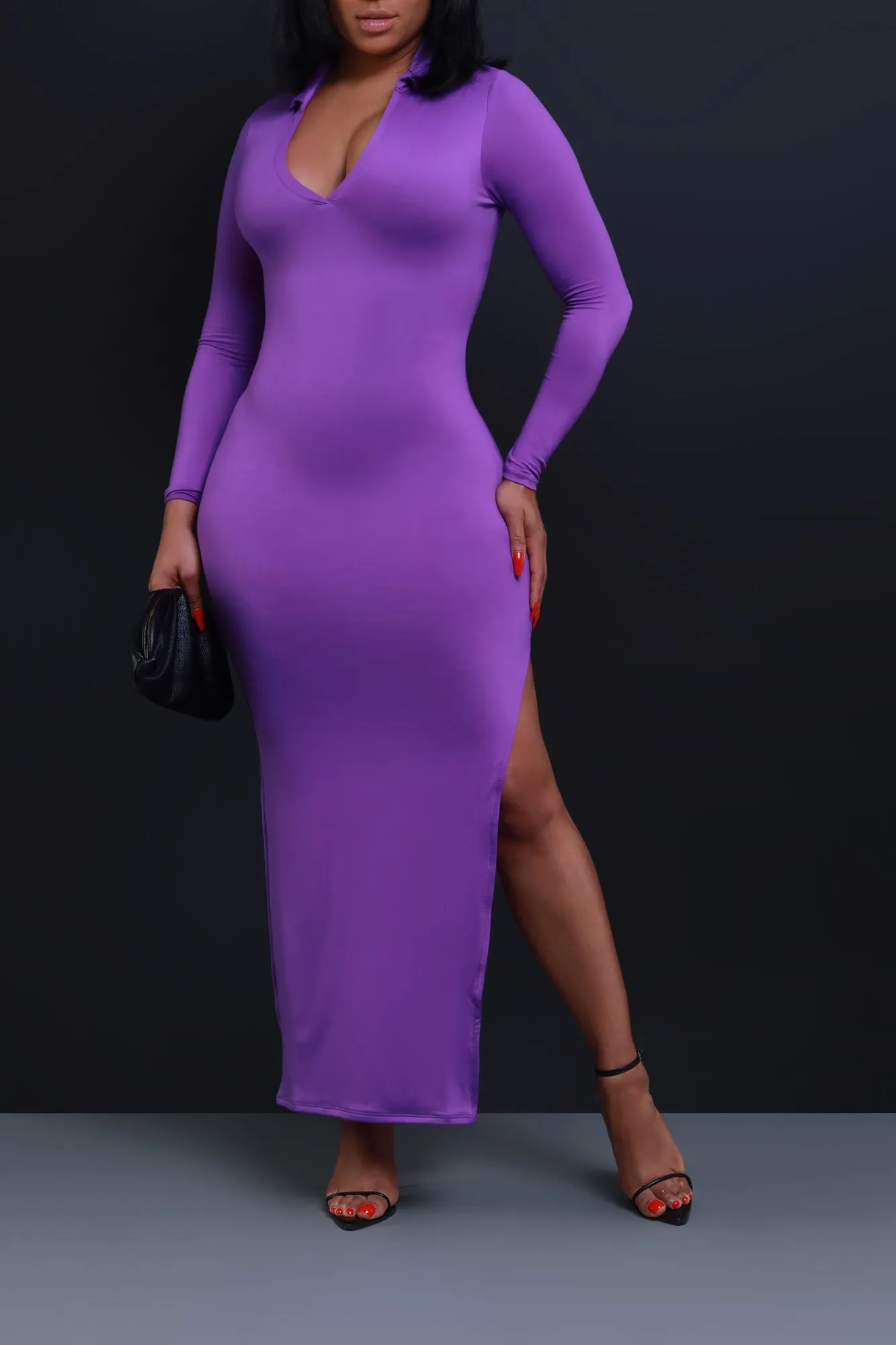 Case Closed Long Sleeve Maxi Dress - Purple