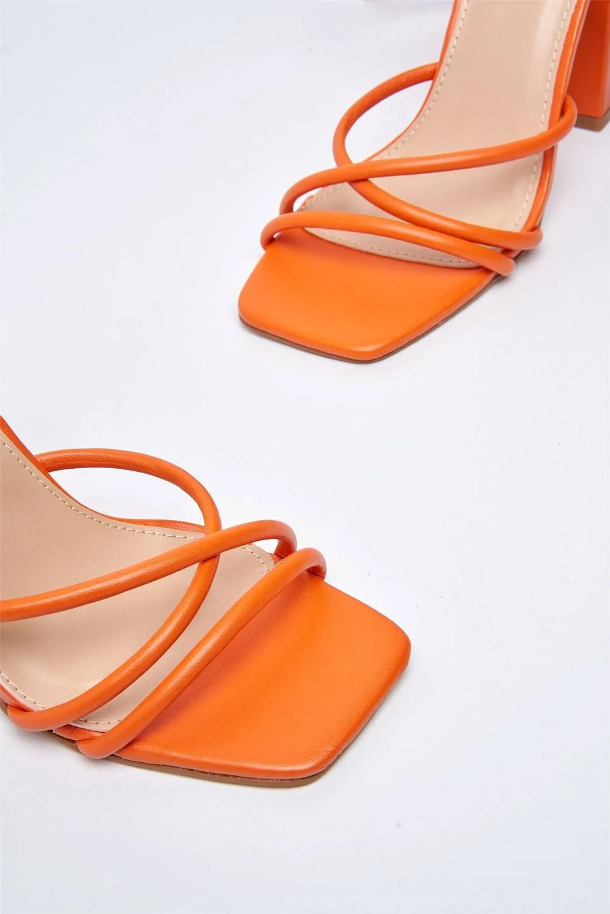 Chania Thick Strappy Block Heel Sandal in Orange