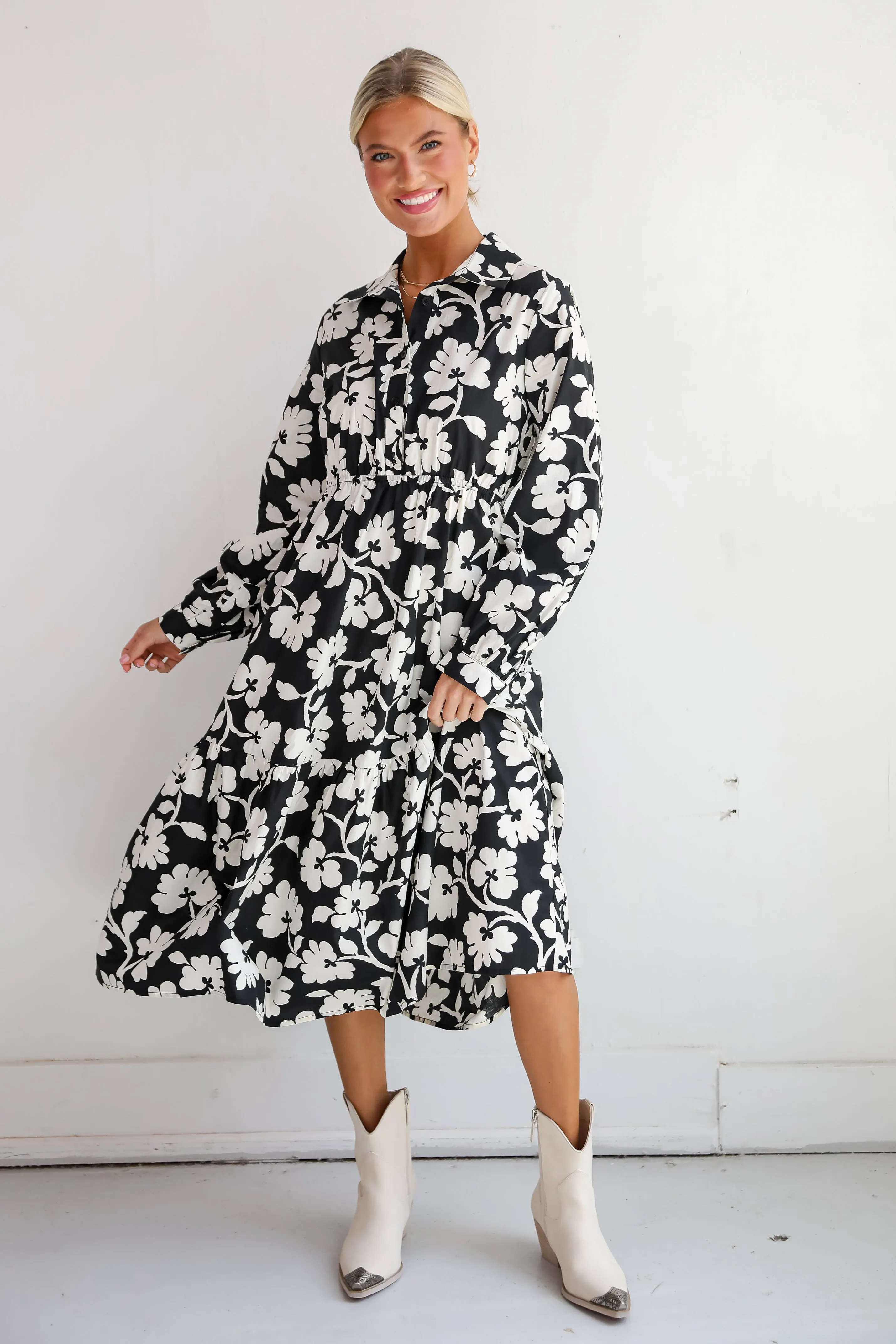 Charmed Perfection Black Floral Midi Dress