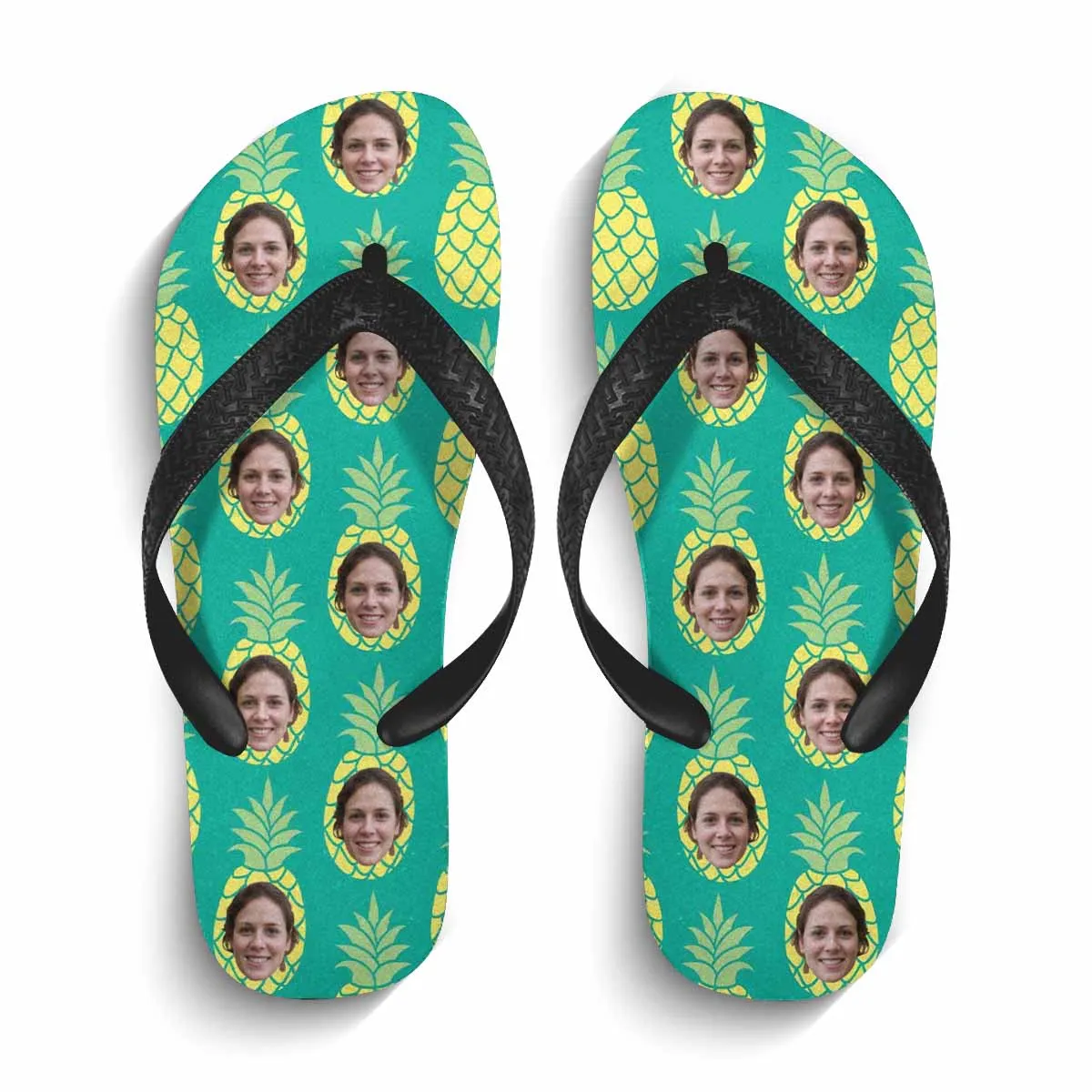 Custom Photo Pineapple Green Flip Flops For Both Man And Woman Funny Gift For Vacation, Wedding Ideas For Guests