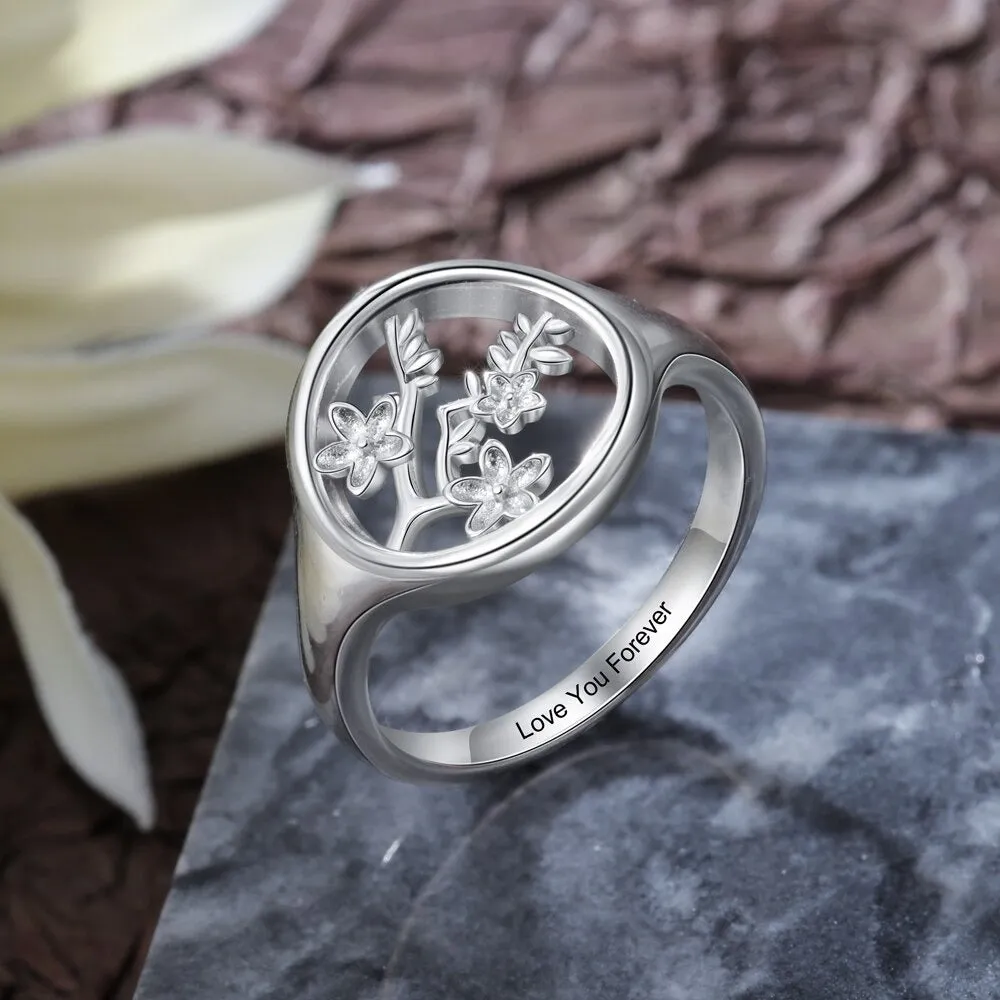 Customized Engraving Branches Leaves Blossom Ring For Women