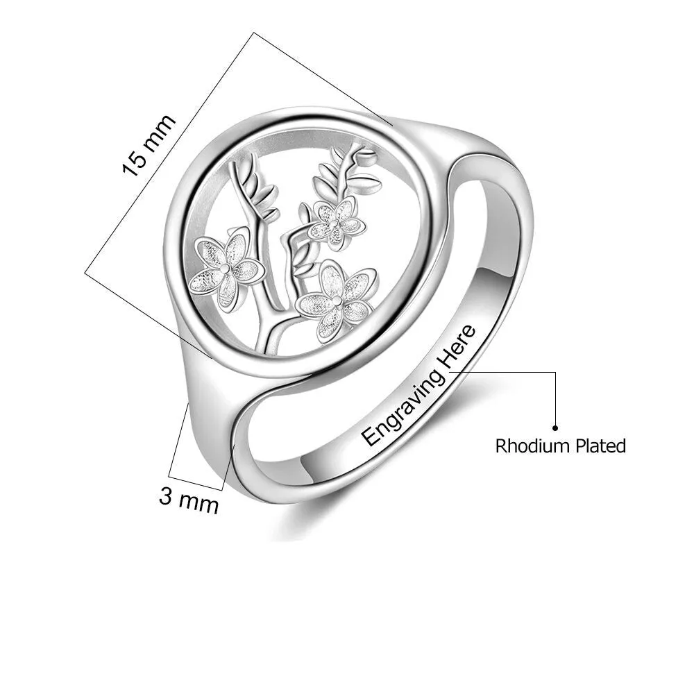 Customized Engraving Branches Leaves Blossom Ring For Women