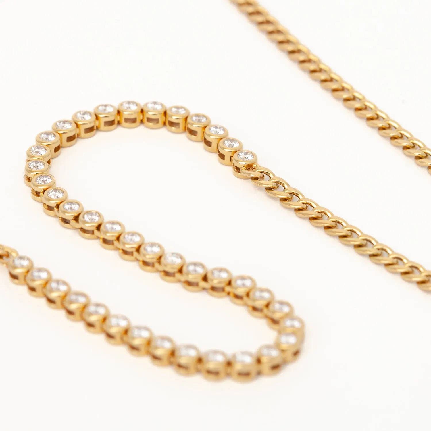 Diamond Bezel Tennis Segment Small Curb Chain Necklace