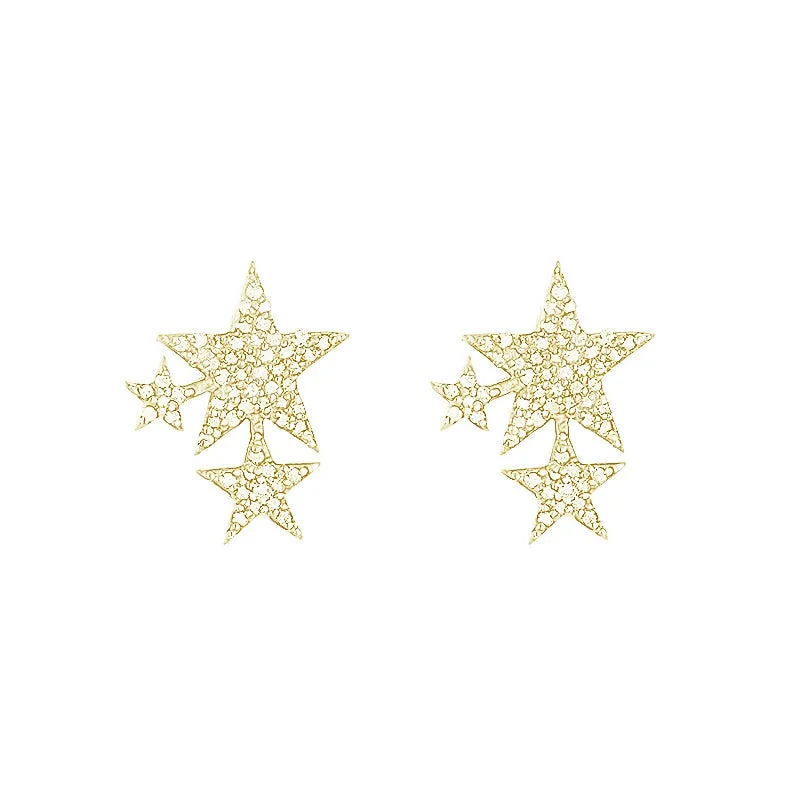 Diamond Pavé Triple Star Studs