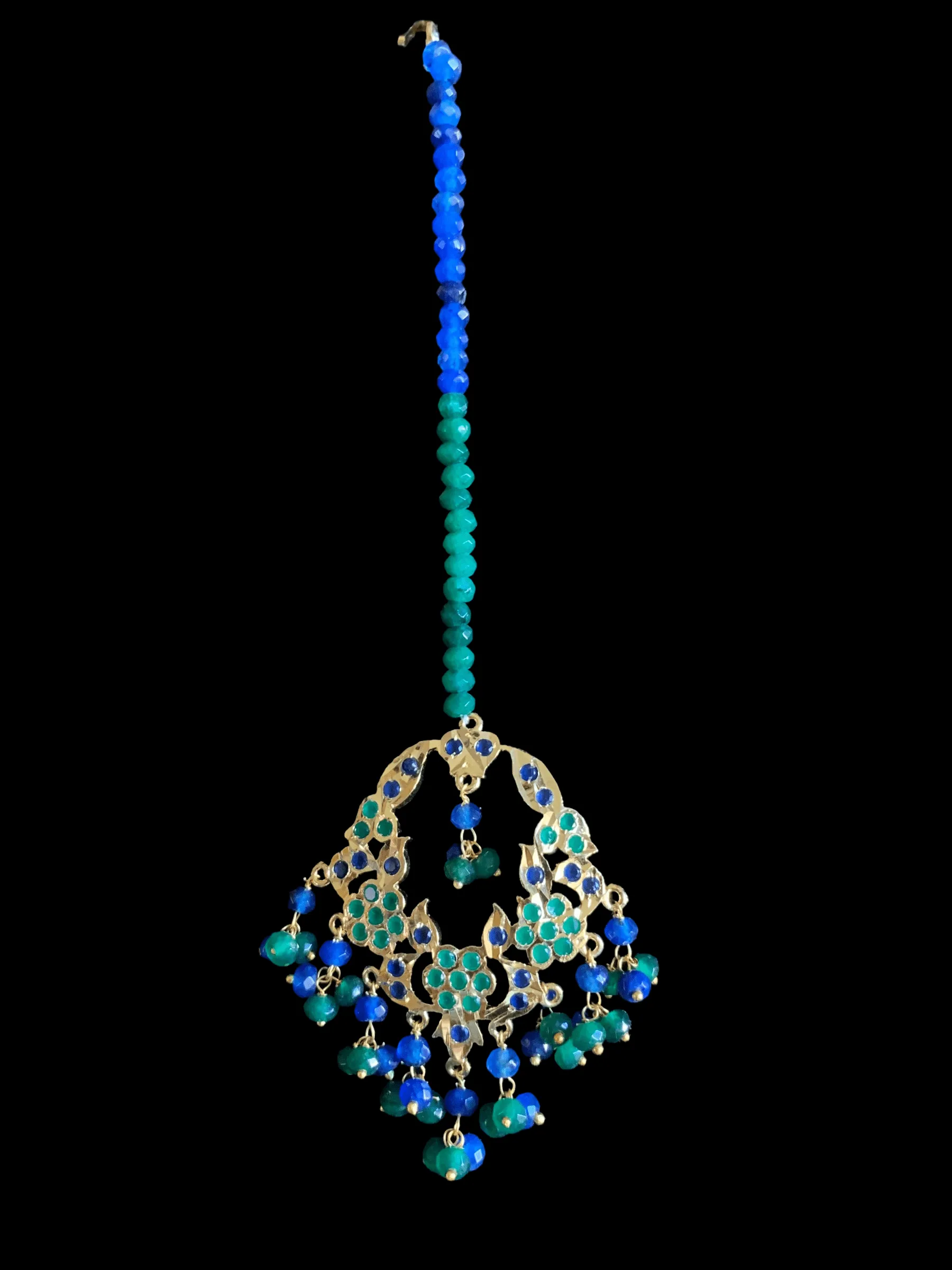 DJET24Madhuri earrings tika set in blue green    ( READY TO SHIP)