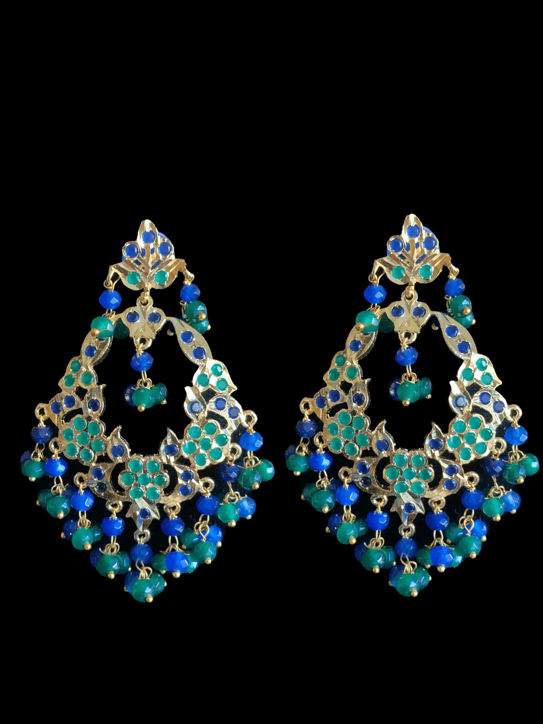 DJET24Madhuri earrings tika set in blue green    ( READY TO SHIP)