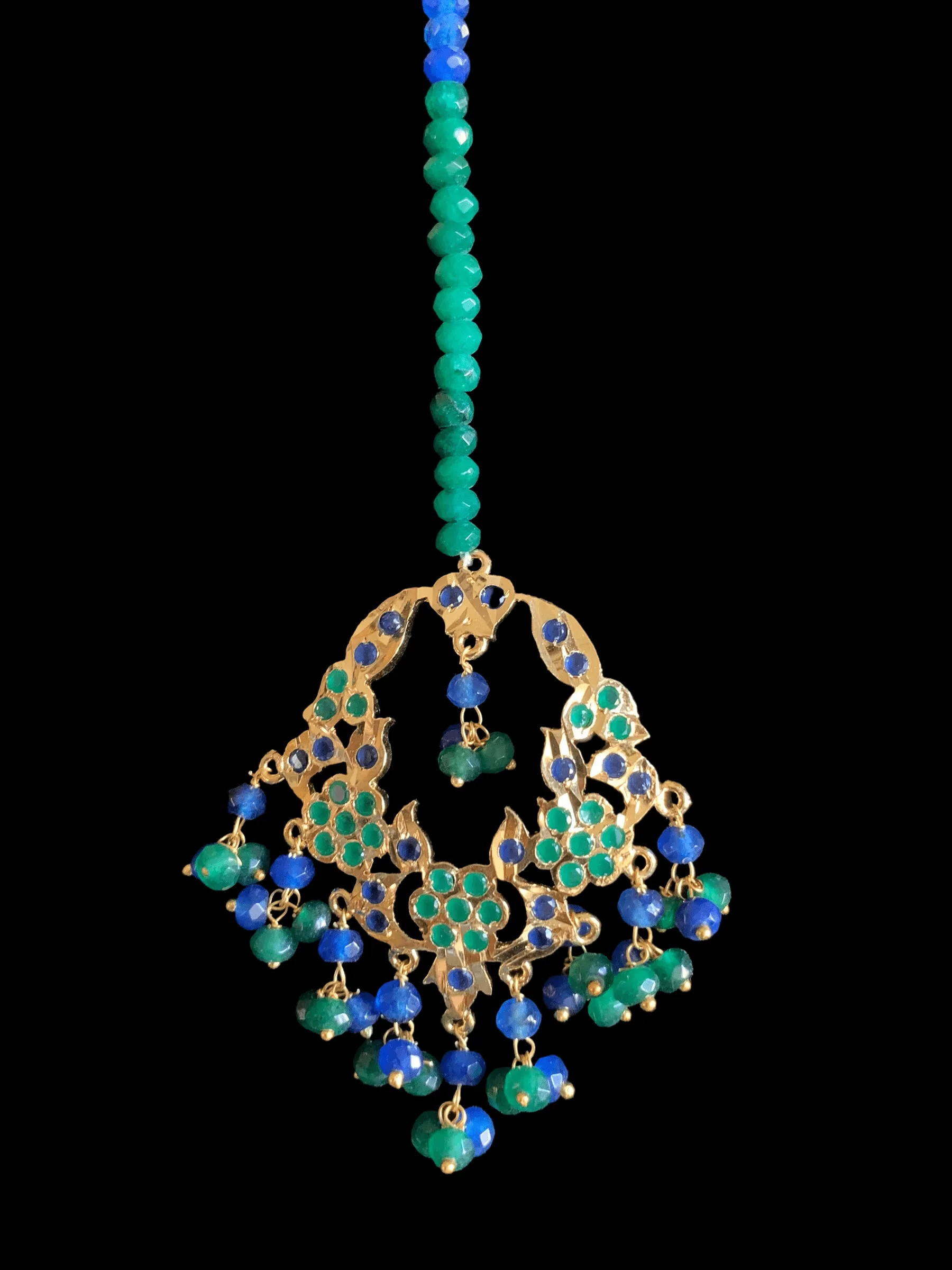 DJET24Madhuri earrings tika set in blue green    ( READY TO SHIP)