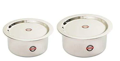 Embassy Stainless Steel Topes with Lid, Set of 2 (Sizes 12 & 13) - 1900 & 2250 ml