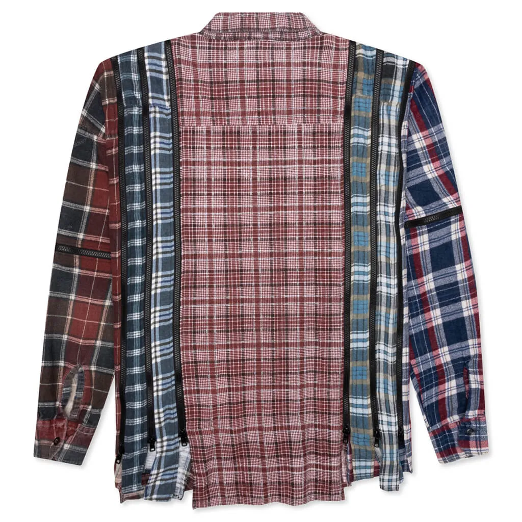 Flannel Shirt 7 Cuts Zipped Wide Shirt - Assorted