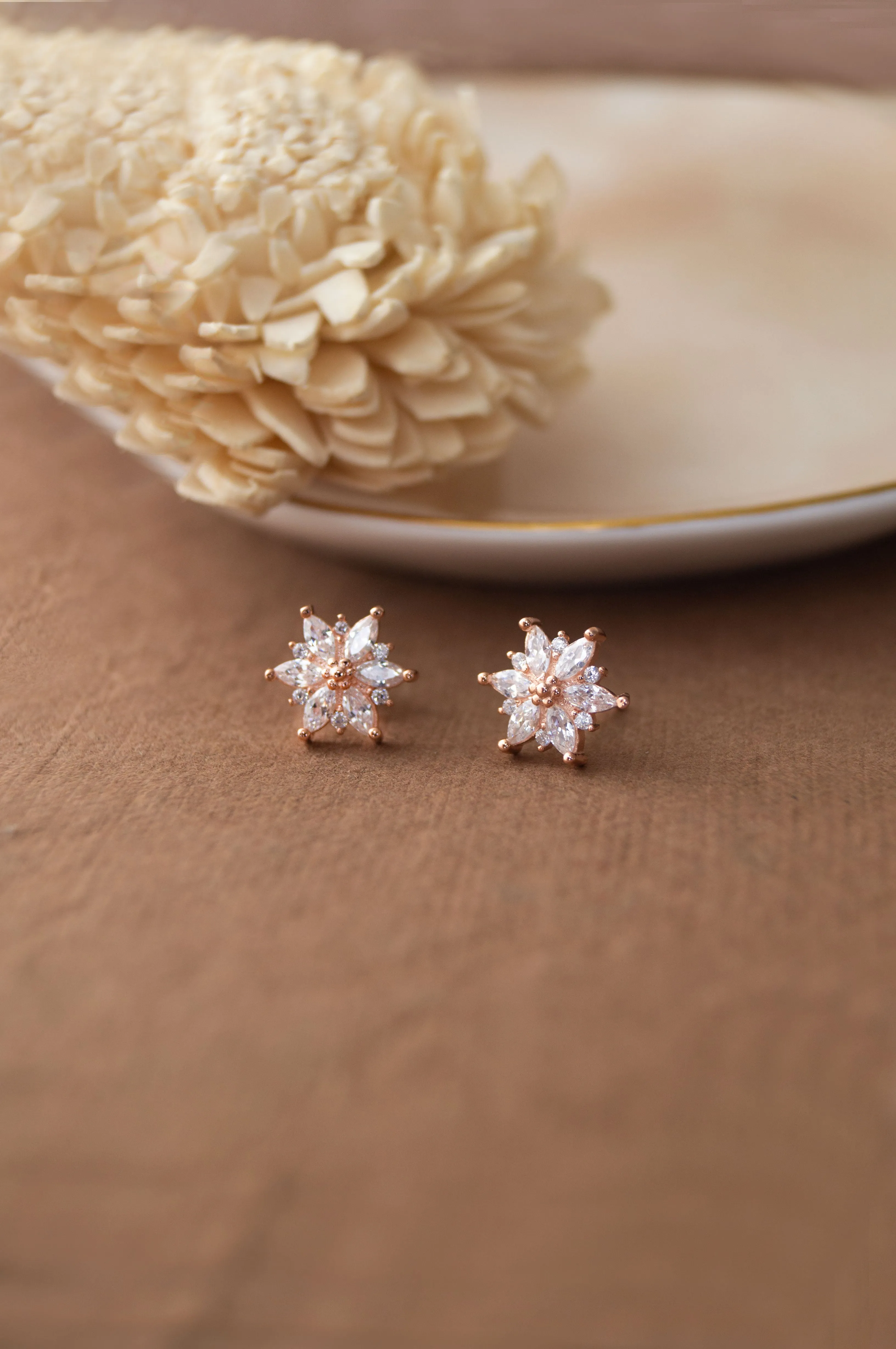 Flowery Sunflower Garland Rose Gold Plated Sterling Silver Stud Earrings