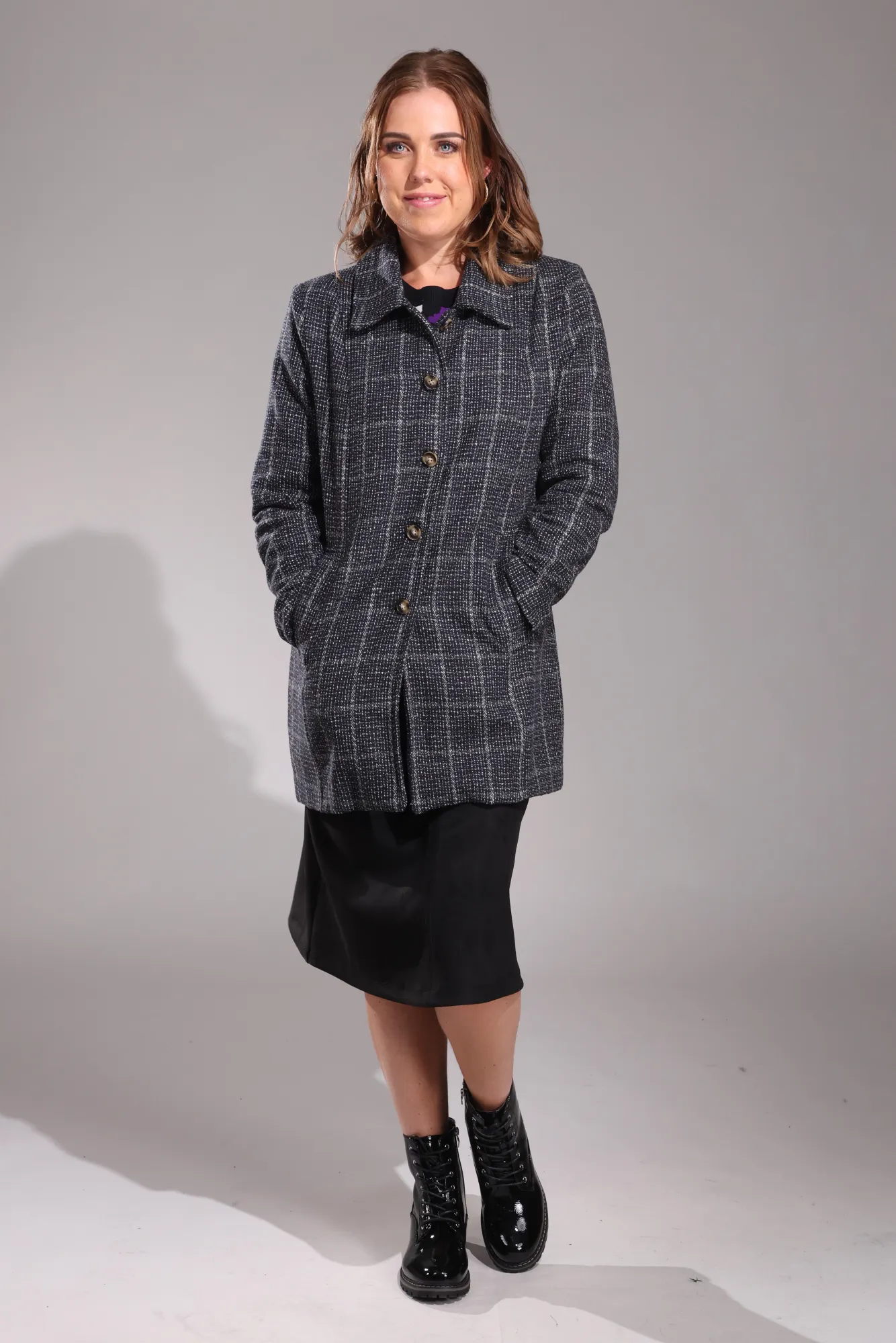 Fully lined Coat | Navy Berry Check | 8011ZZ