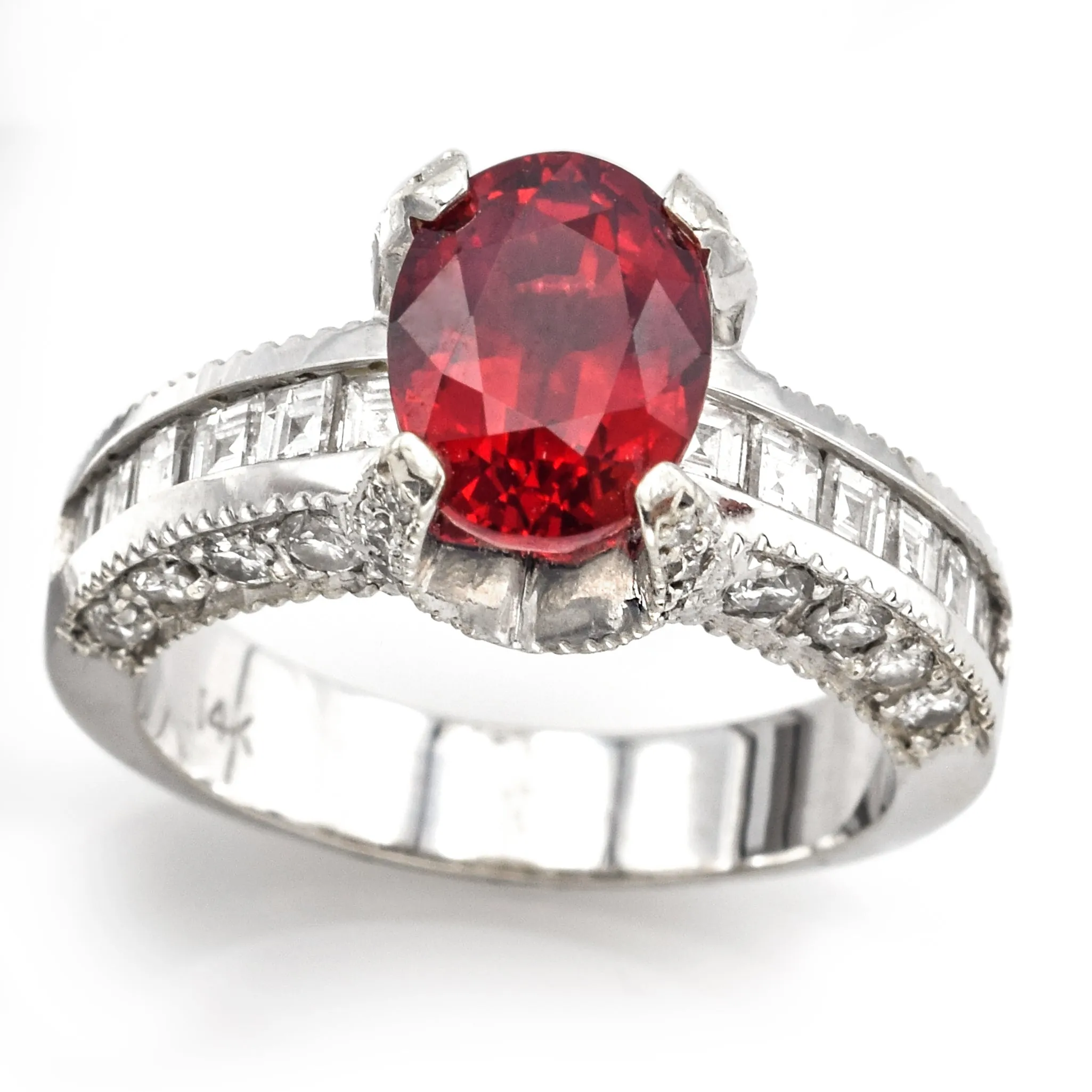 GIA Certified 14K White Gold Oval Ruby & Diamond Ring