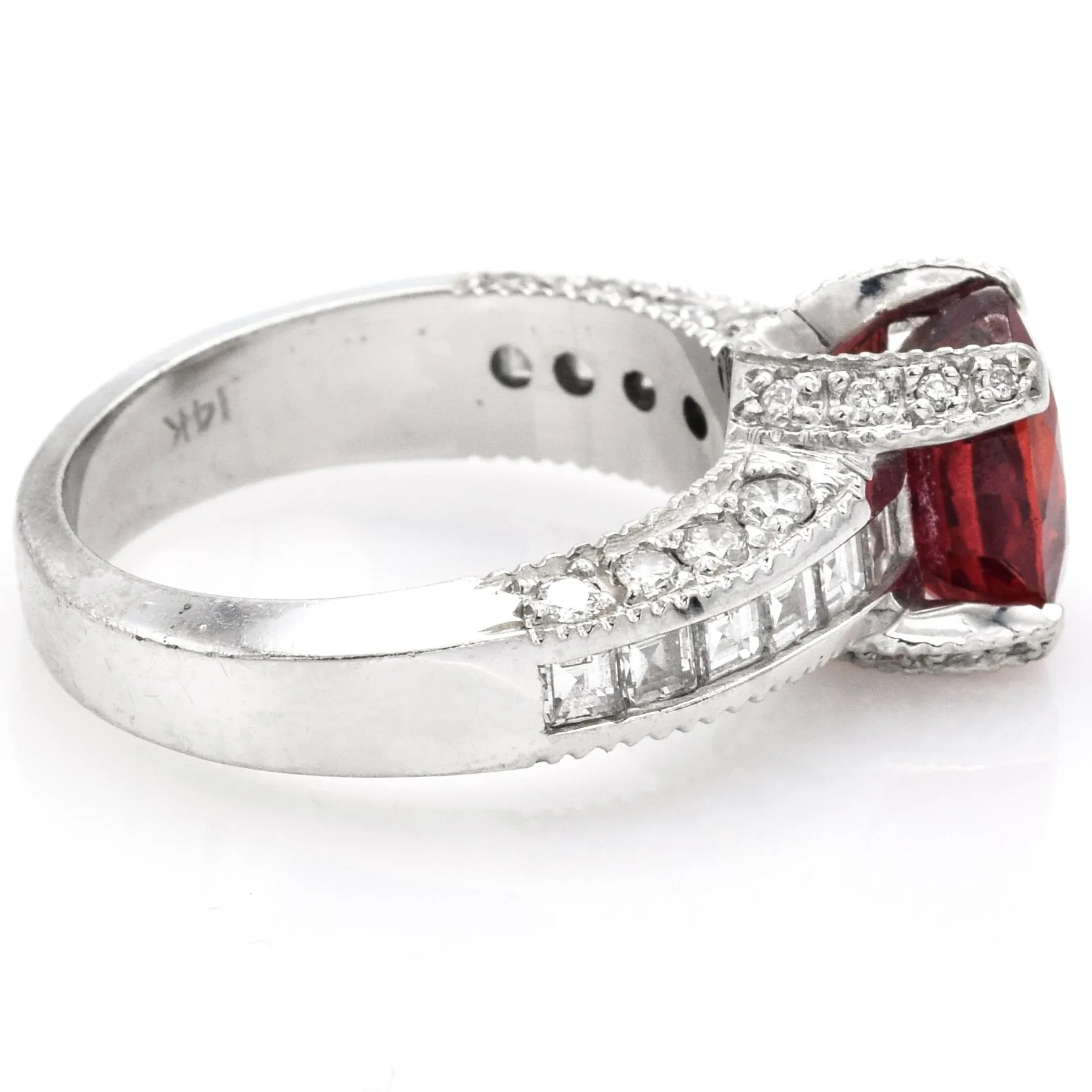 GIA Certified 14K White Gold Oval Ruby & Diamond Ring