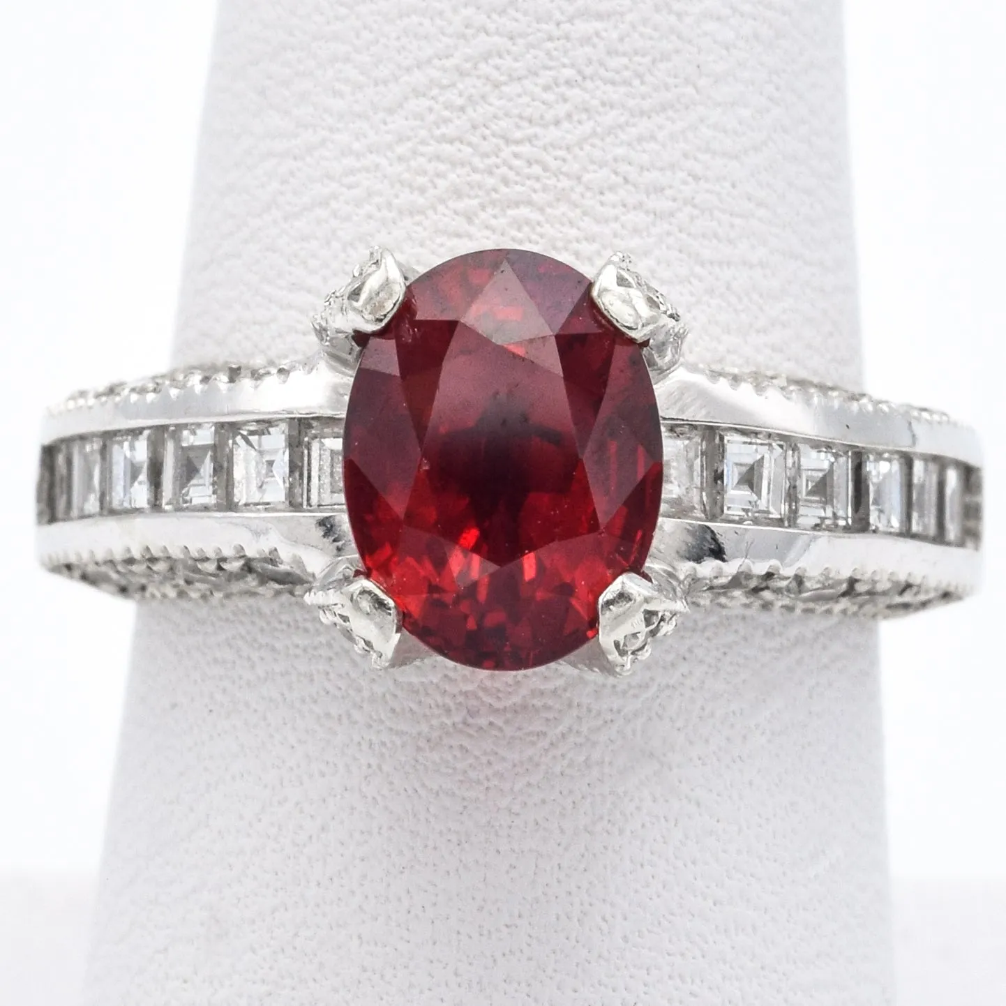 GIA Certified 14K White Gold Oval Ruby & Diamond Ring