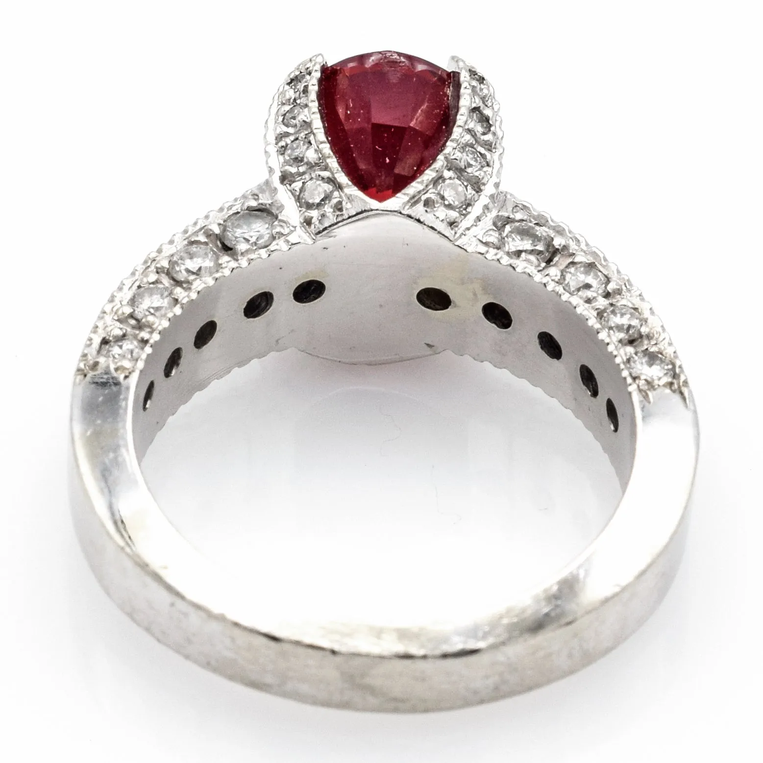 GIA Certified 14K White Gold Oval Ruby & Diamond Ring