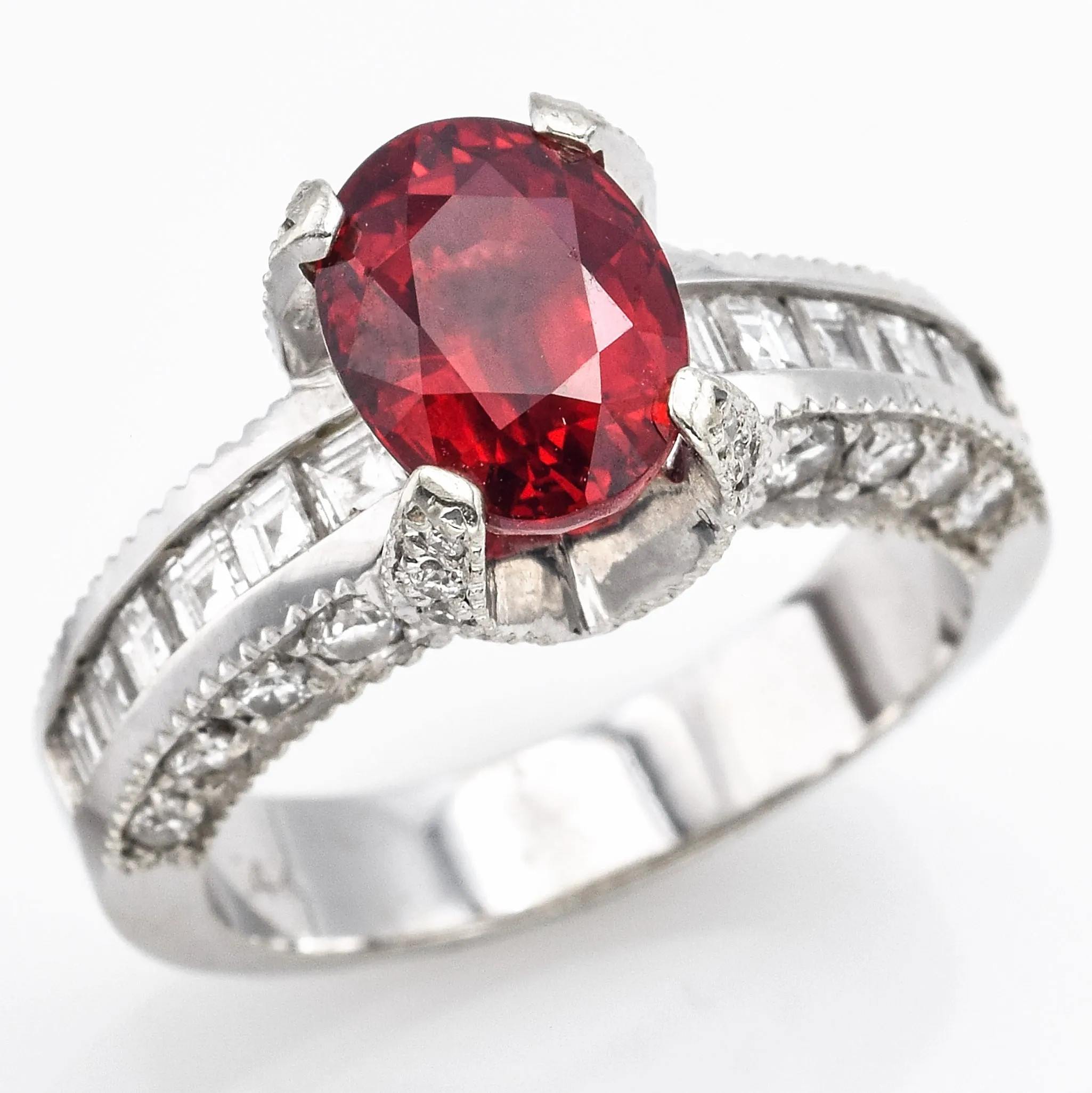 GIA Certified 14K White Gold Oval Ruby & Diamond Ring