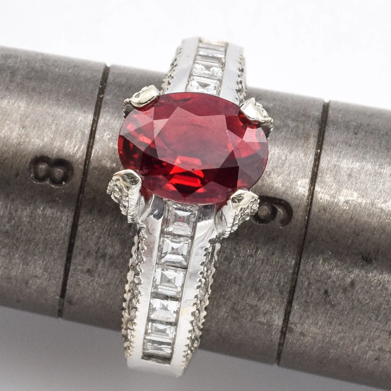 GIA Certified 14K White Gold Oval Ruby & Diamond Ring