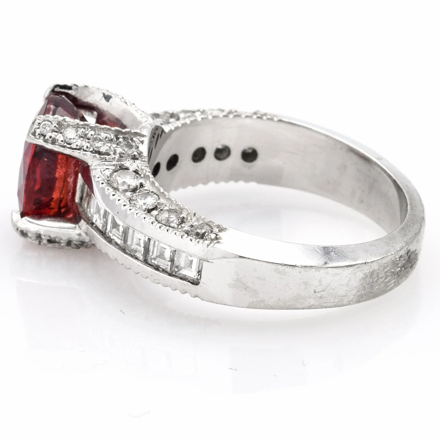 GIA Certified 14K White Gold Oval Ruby & Diamond Ring