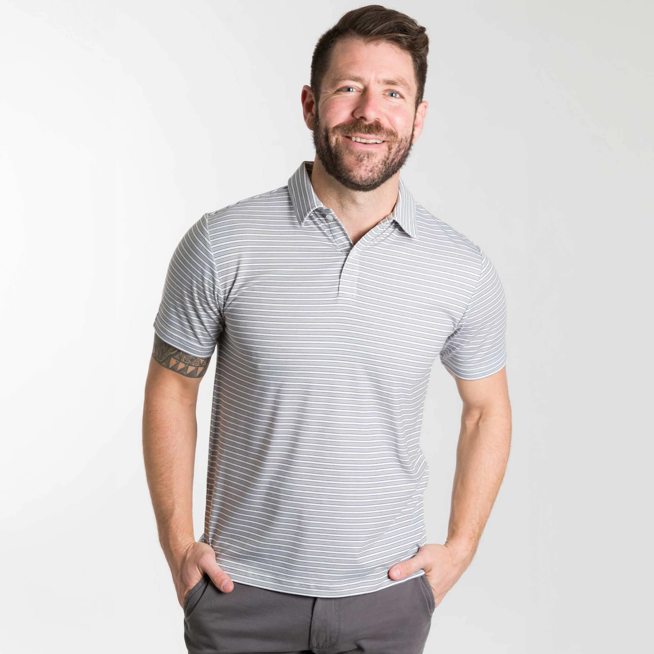 Grey Stripes Tech Polo