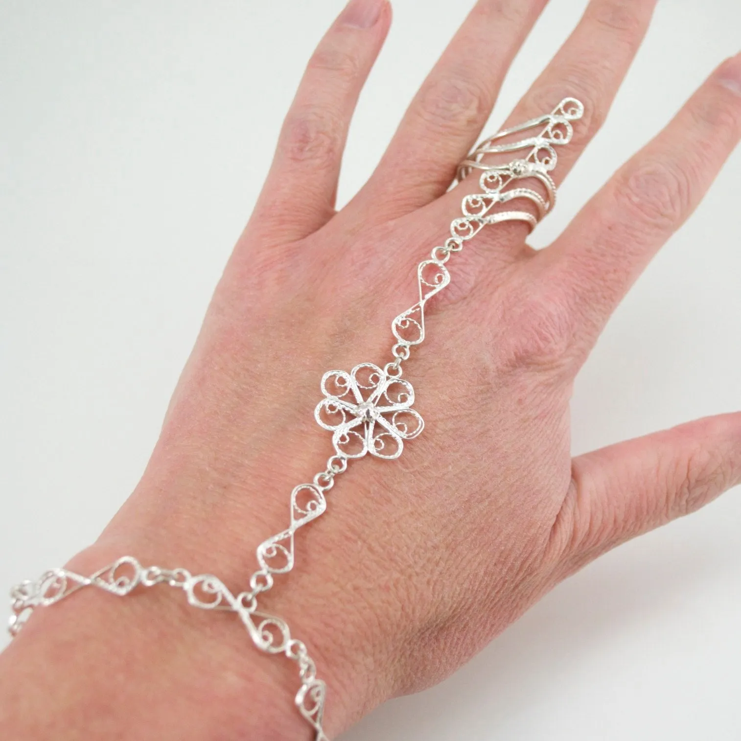 Henna Filigree Silver Chain Bracelet - Ring Size 8