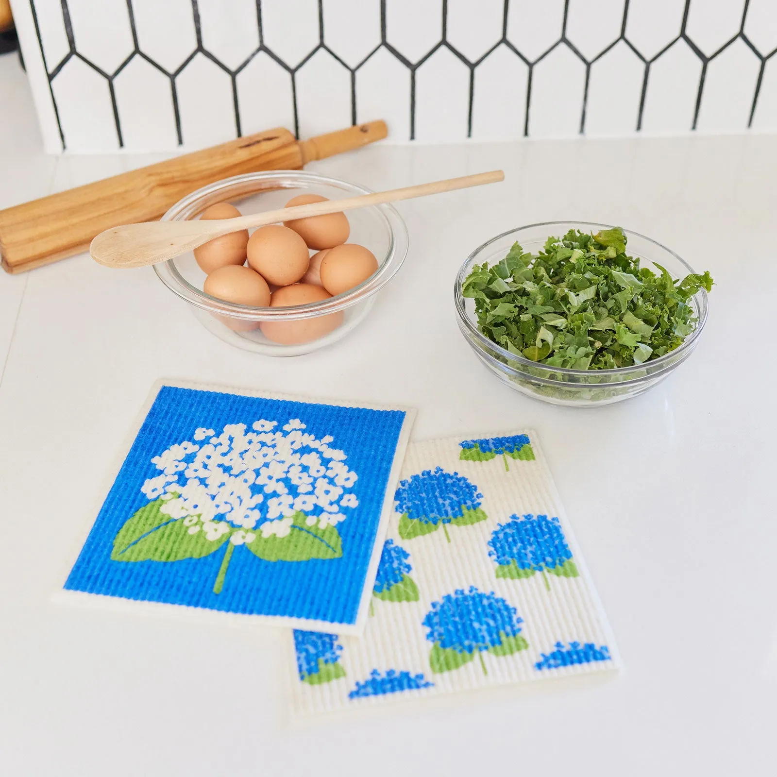 Hydrangea Eco-Friendly blu Sponge Cloth- Set of 2