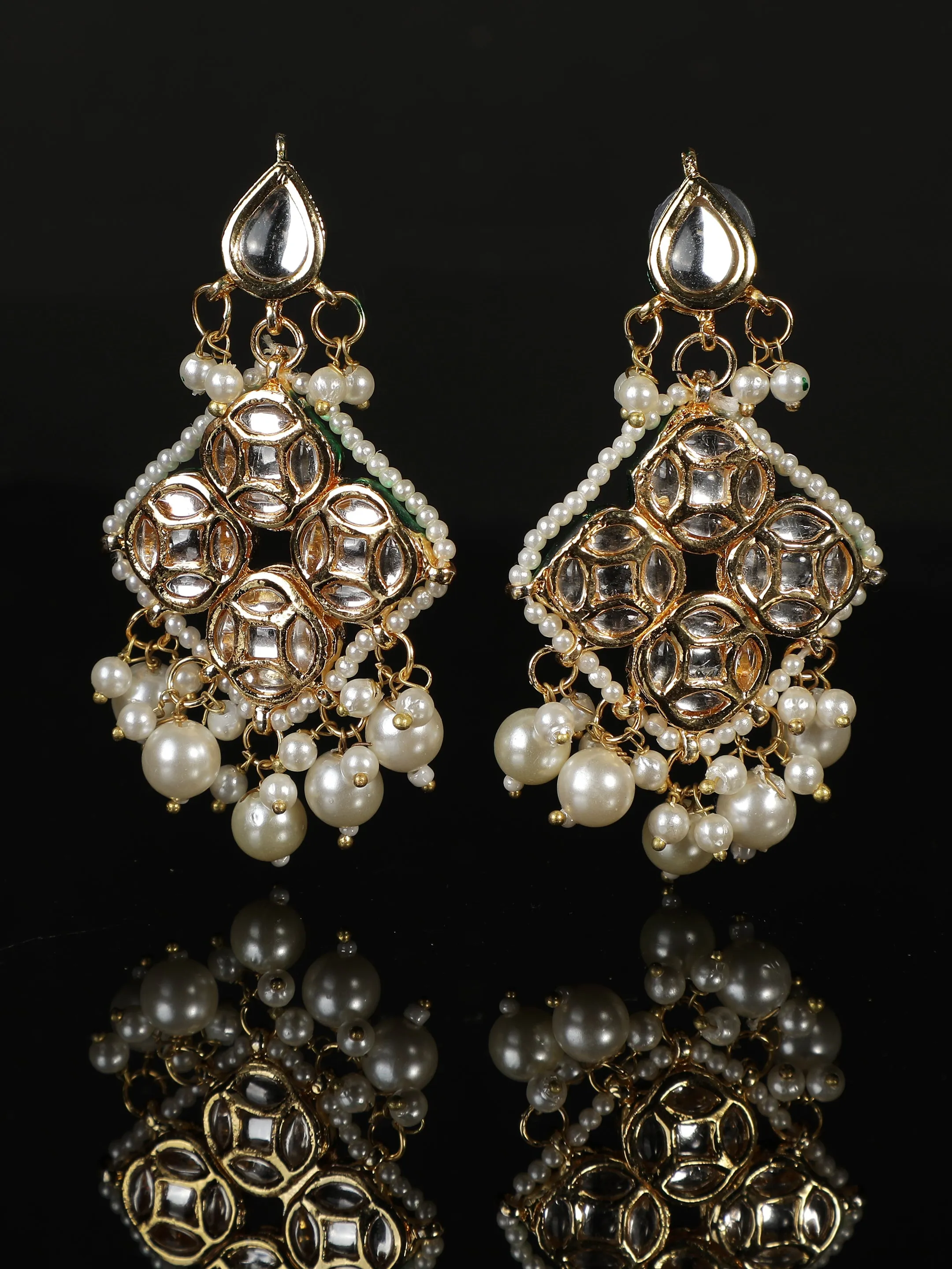 Ishin Gold Toned Pearl Kundan Drop Earrings