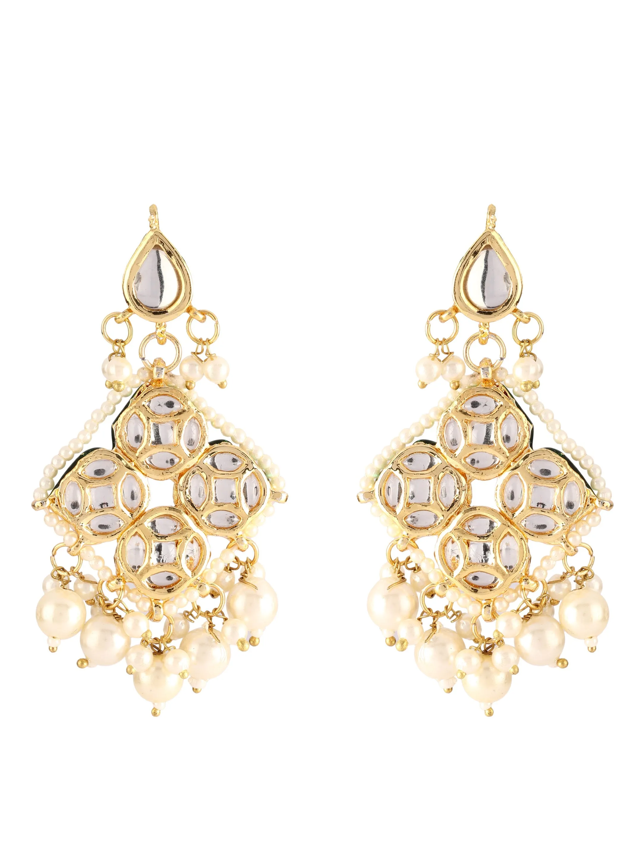 Ishin Gold Toned Pearl Kundan Drop Earrings